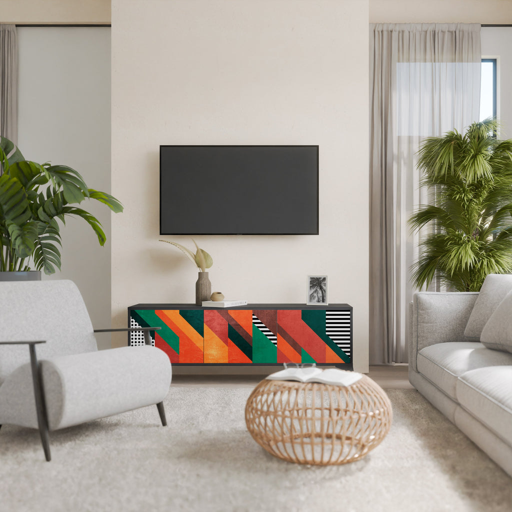 MAKESHIFT ARTISTRY Móvel de TV com 3 Portas em Acabamento Preto