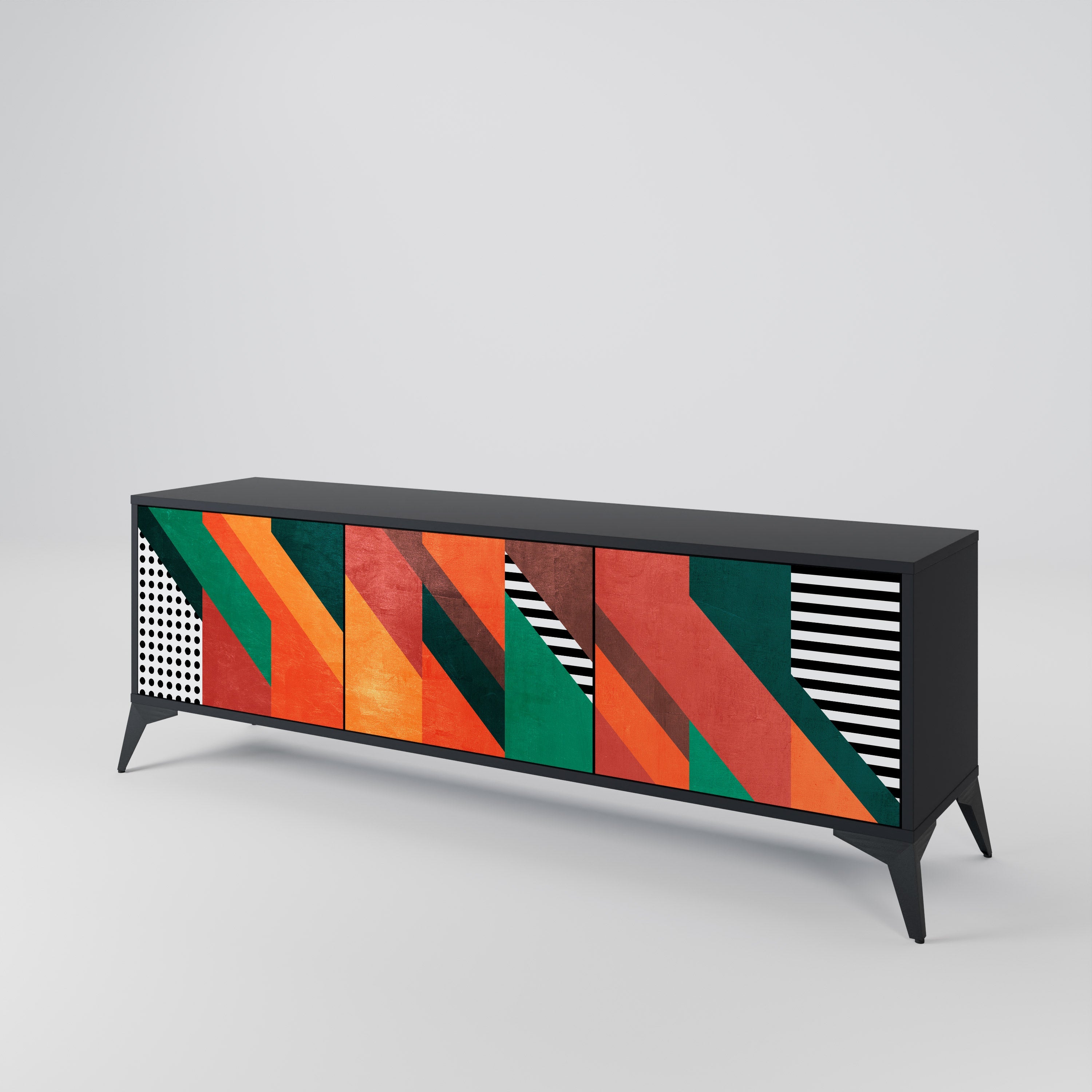 MAKESHIFT ARTISTRY Móvel de TV com 3 Portas em Acabamento Preto