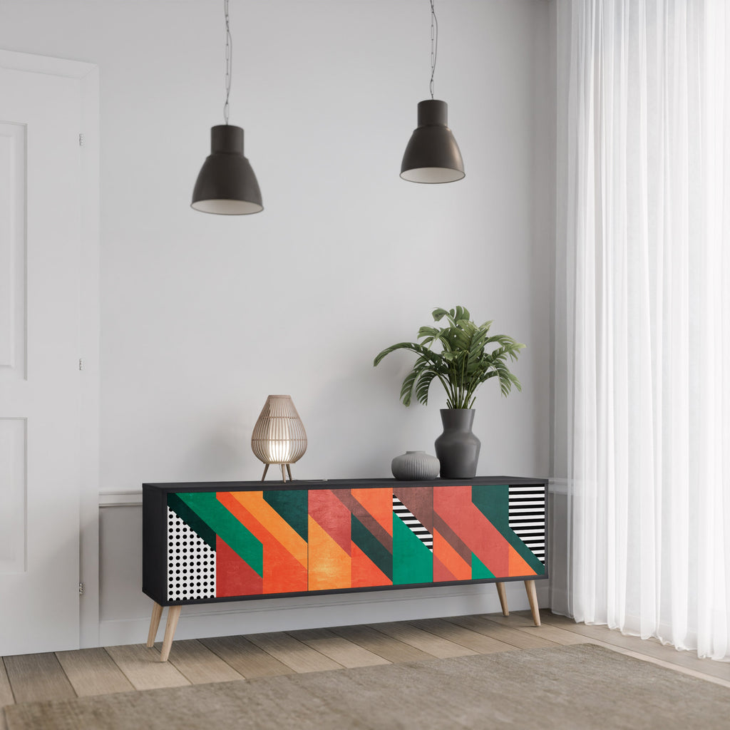 MAKESHIFT ARTISTRY Móvel de TV com 3 Portas em Acabamento Preto