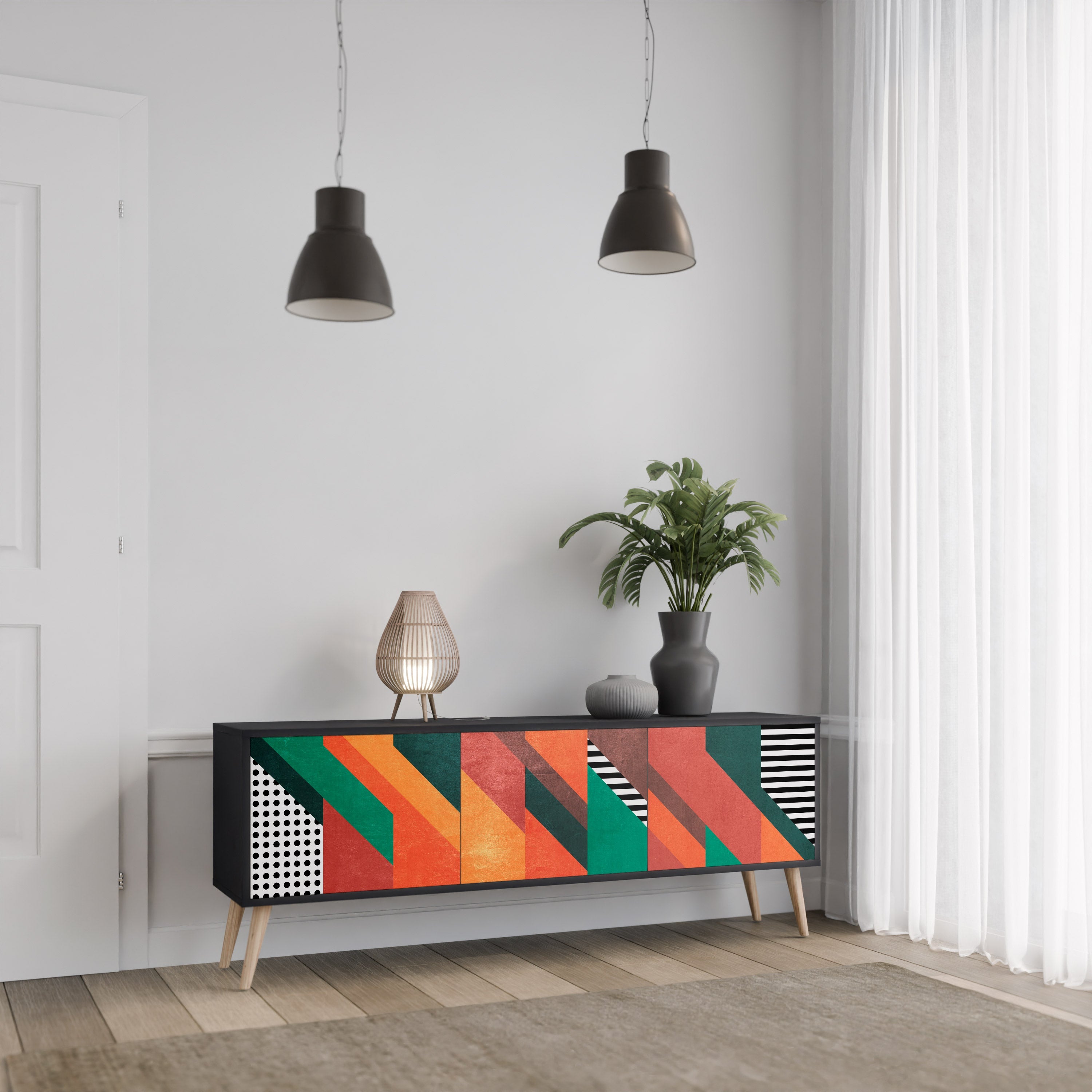 MAKESHIFT ARTISTRY Móvel de TV com 3 Portas em Acabamento Preto