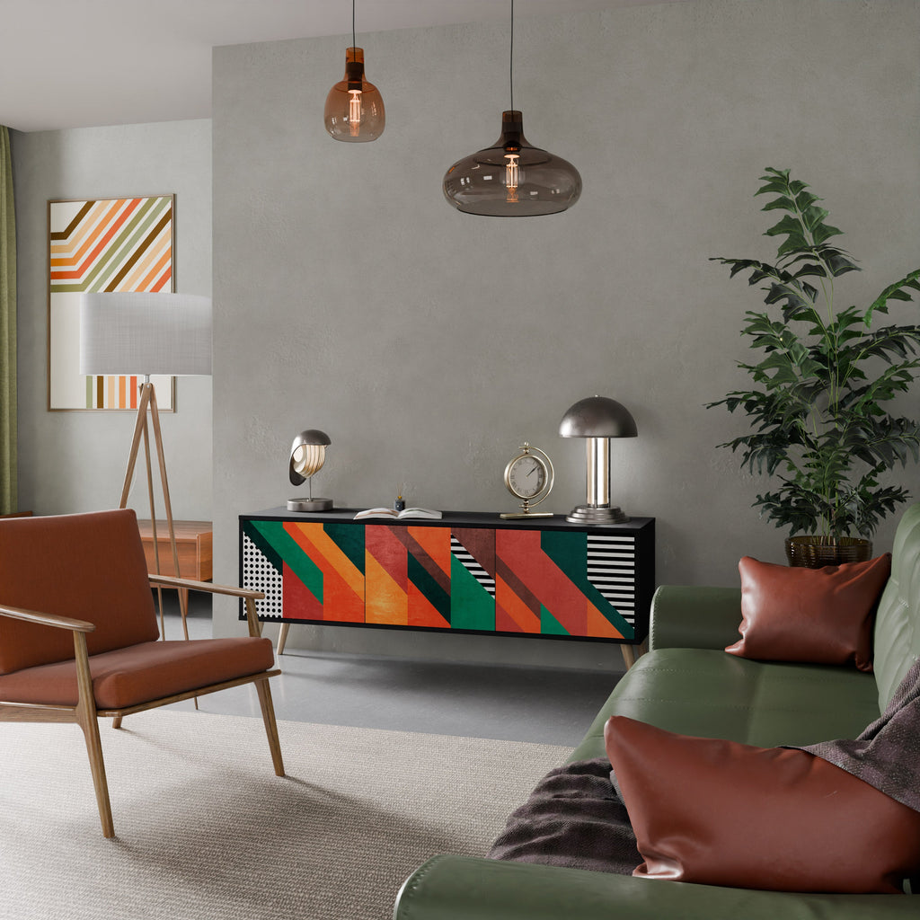 MAKESHIFT ARTISTRY Móvel de TV com 3 Portas em Acabamento Preto