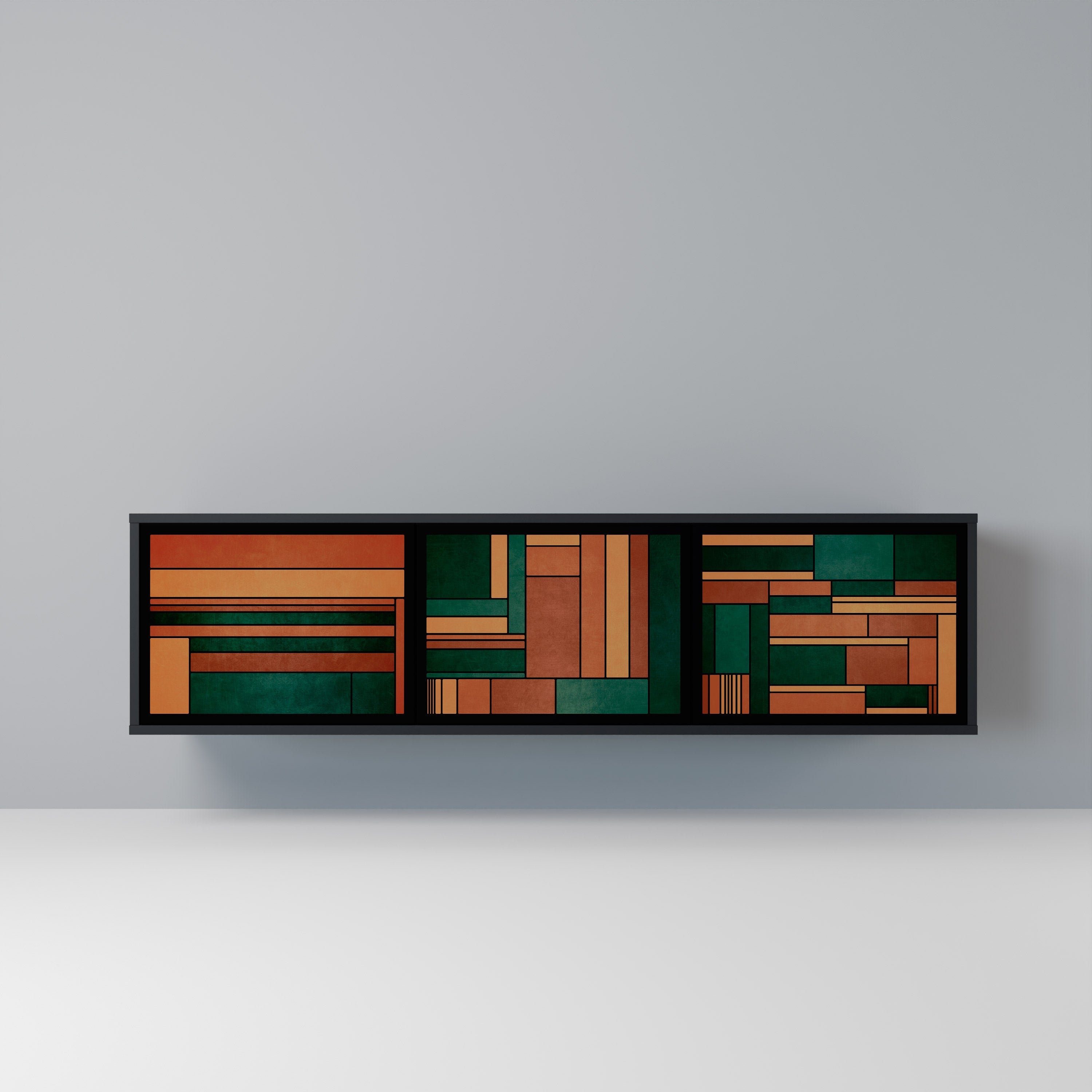 EARTHY FIGURES Móvel de TV com 3 Portas em Acabamento Preto