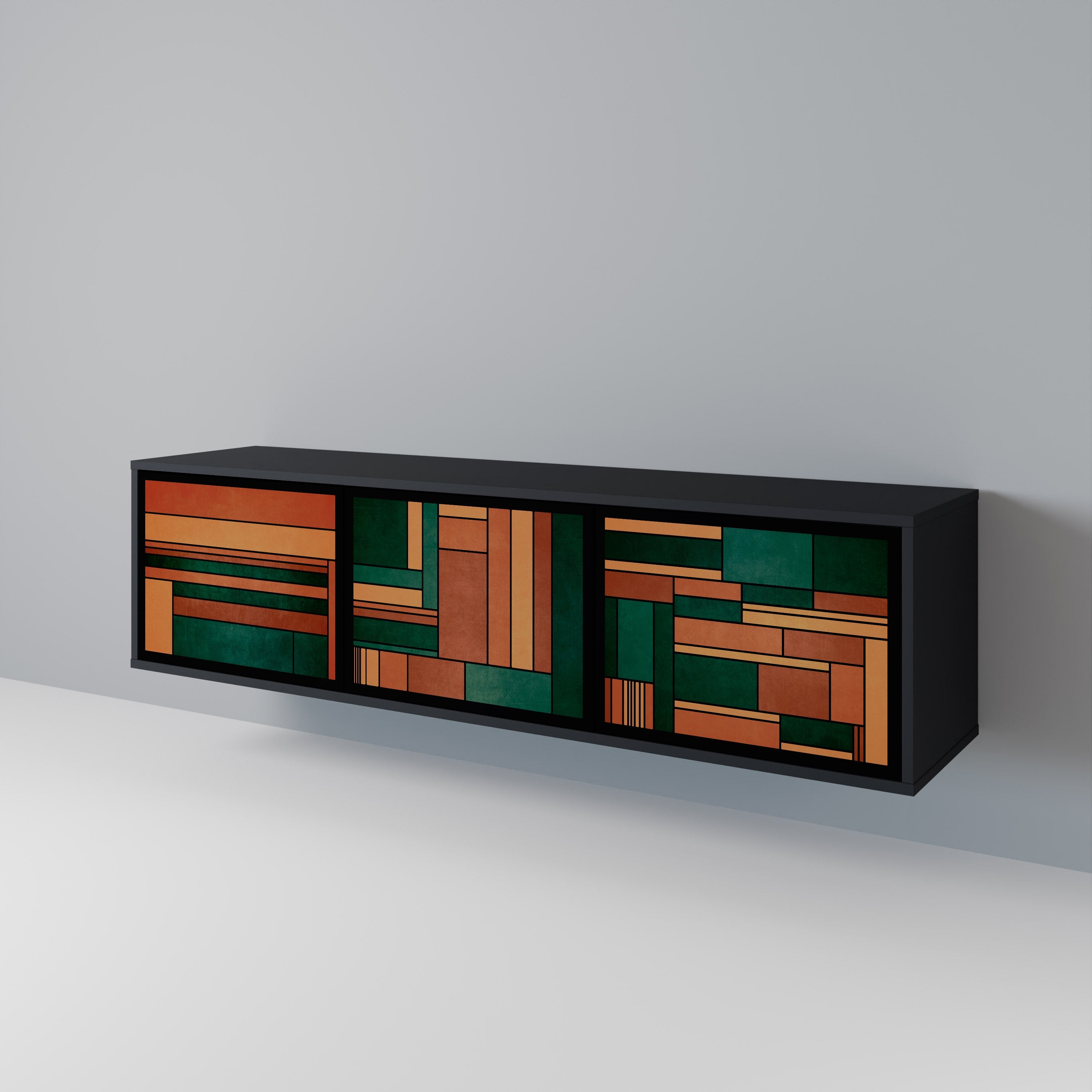 EARTHY FIGURES 3-Door TV Stand in Black Finish