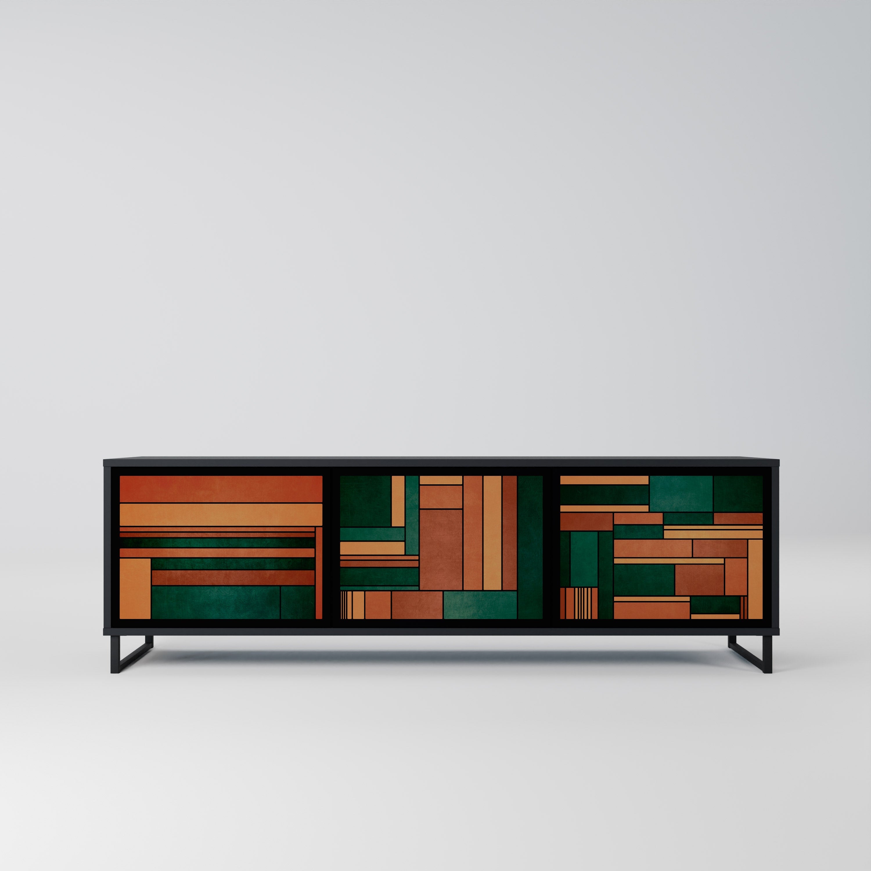 EARTHY FIGURES Móvel de TV com 3 Portas em Acabamento Preto