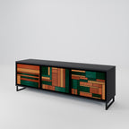 EARTHY FIGURES 3-Door TV Stand in Black Finish