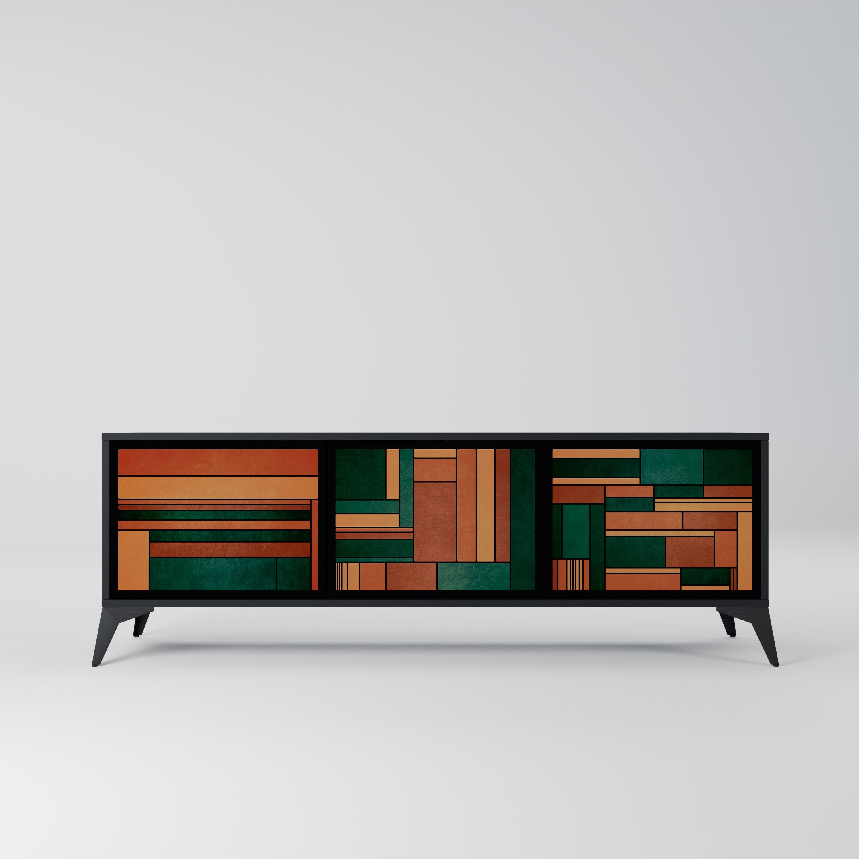 EARTHY FIGURES Móvel de TV com 3 Portas em Acabamento Preto