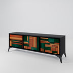 EARTHY FIGURES 3-Door TV Stand in Black Finish