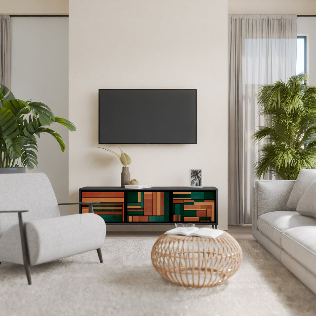 EARTHY FIGURES 3-Door TV Stand in Black Finish