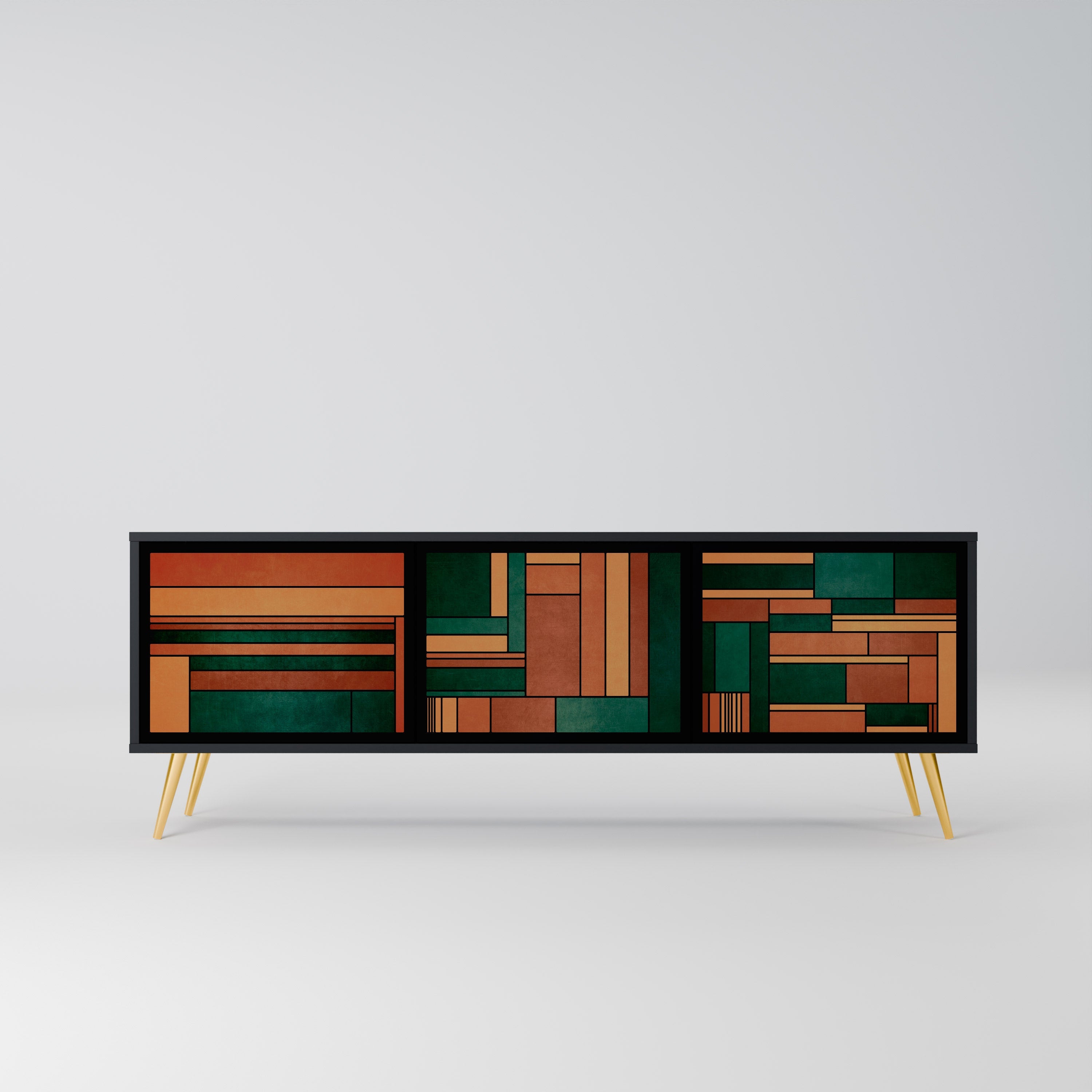 EARTHY FIGURES Móvel de TV com 3 Portas em Acabamento Preto