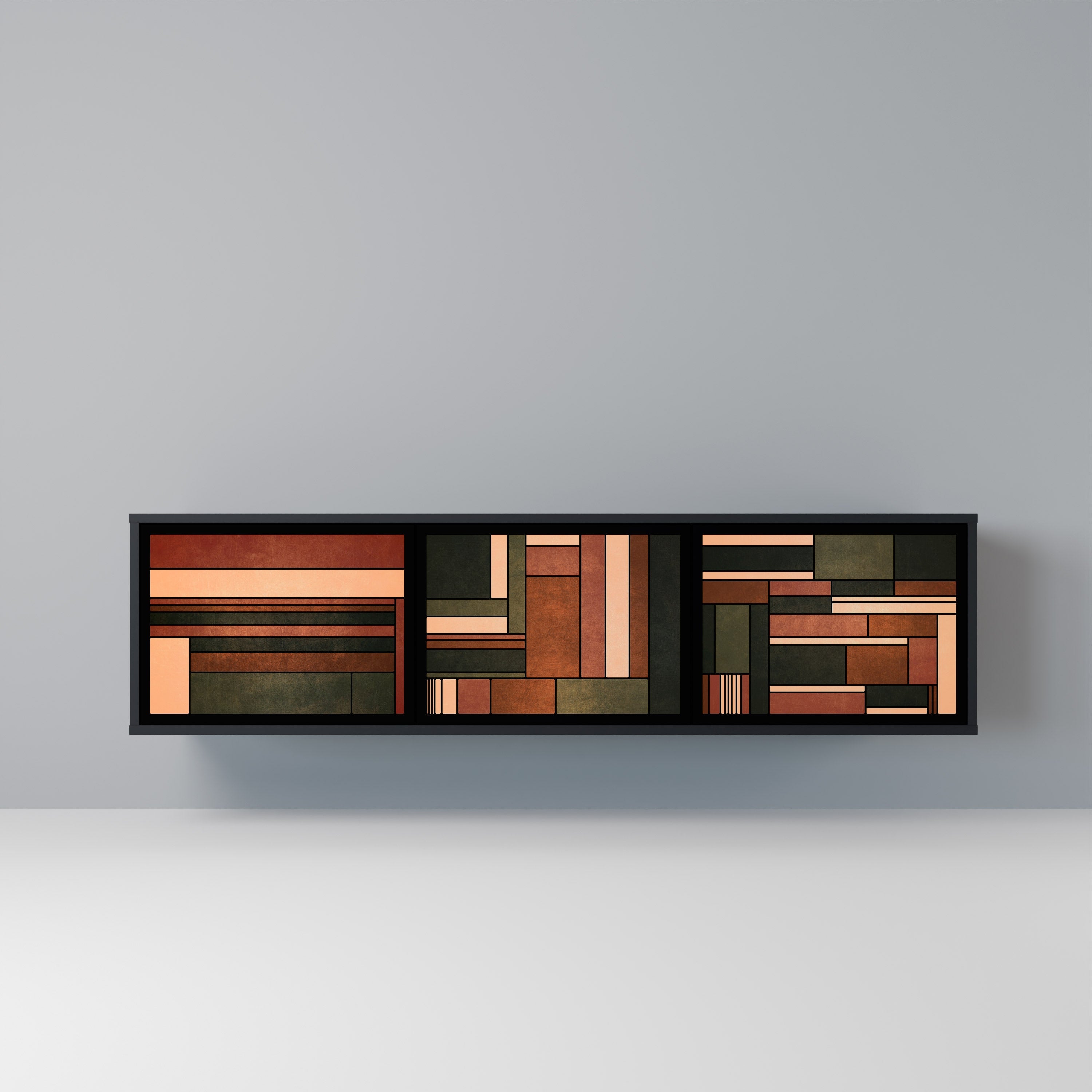 FIGURES OF NATURE Móvel de TV com 3 Portas em Acabamento Preto