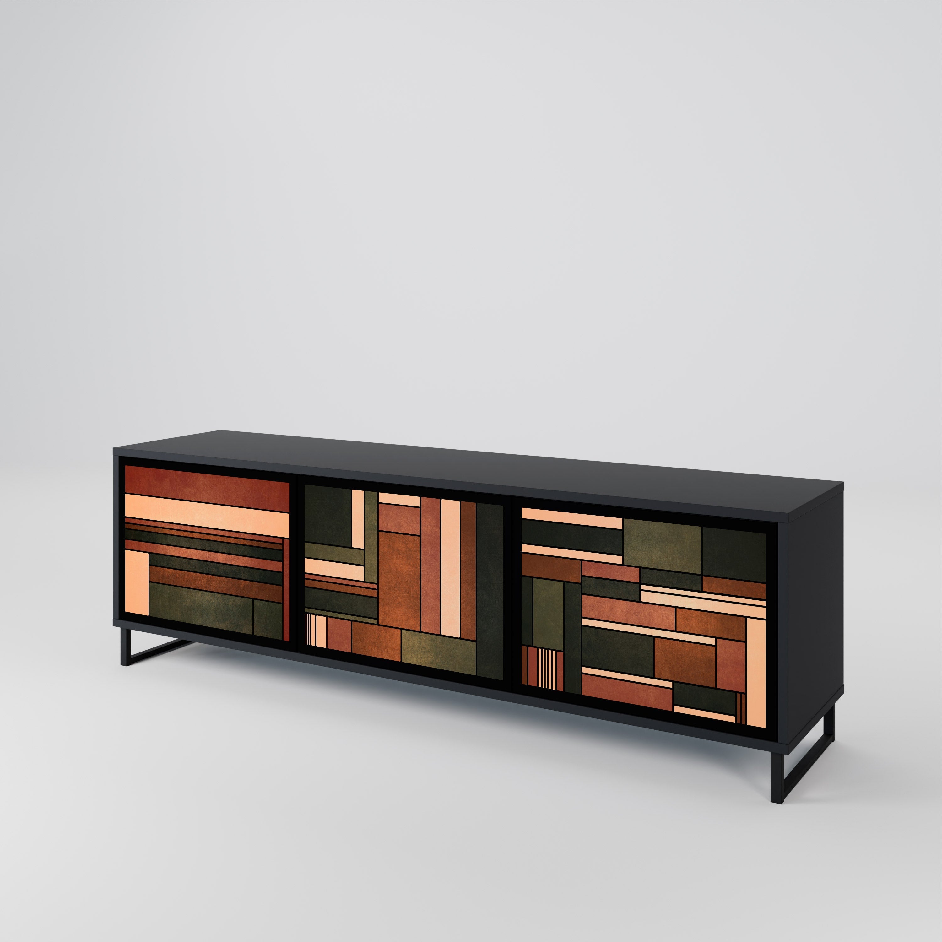 FIGURES OF NATURE Móvel de TV com 3 Portas em Acabamento Preto