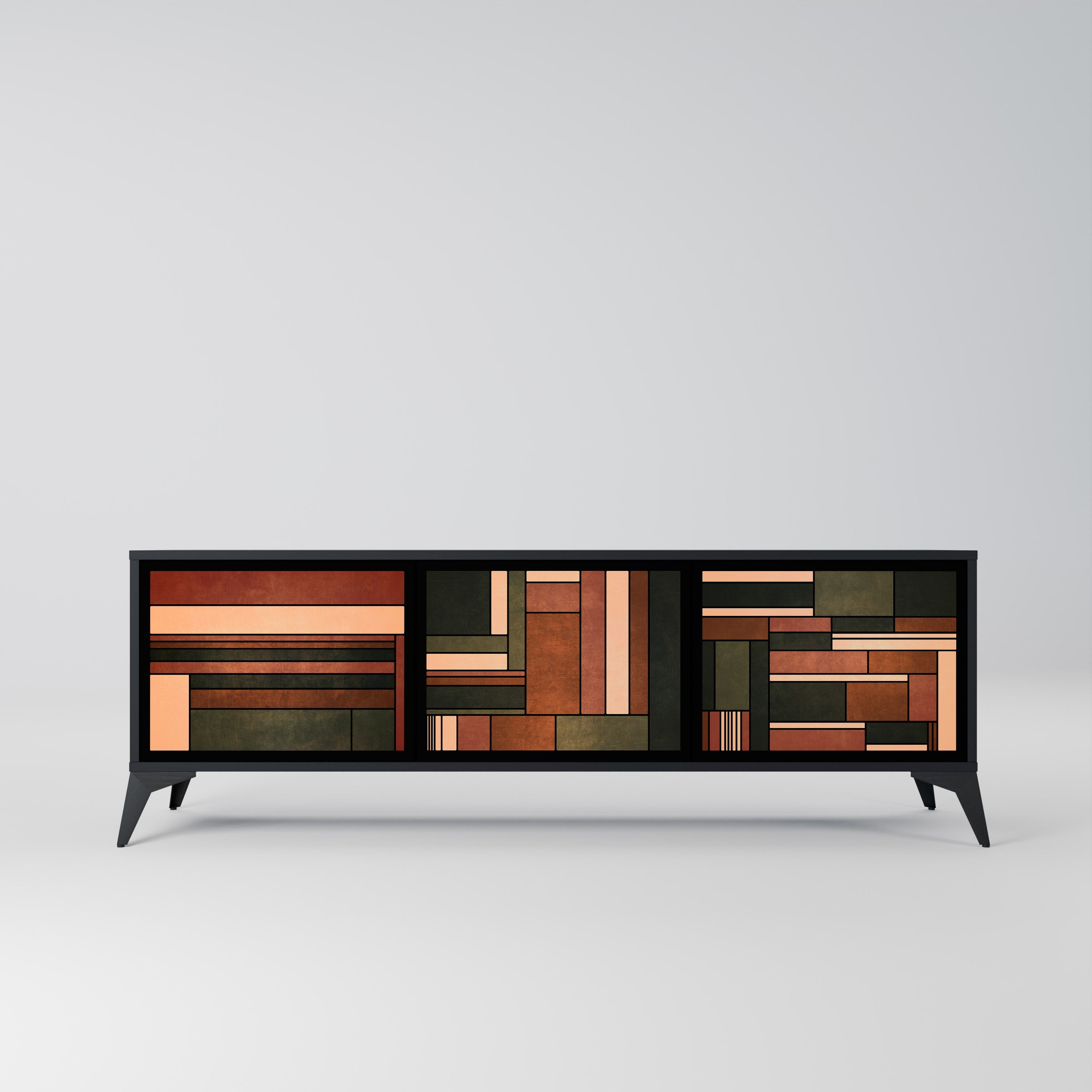 FIGURES OF NATURE Móvel de TV com 3 Portas em Acabamento Preto