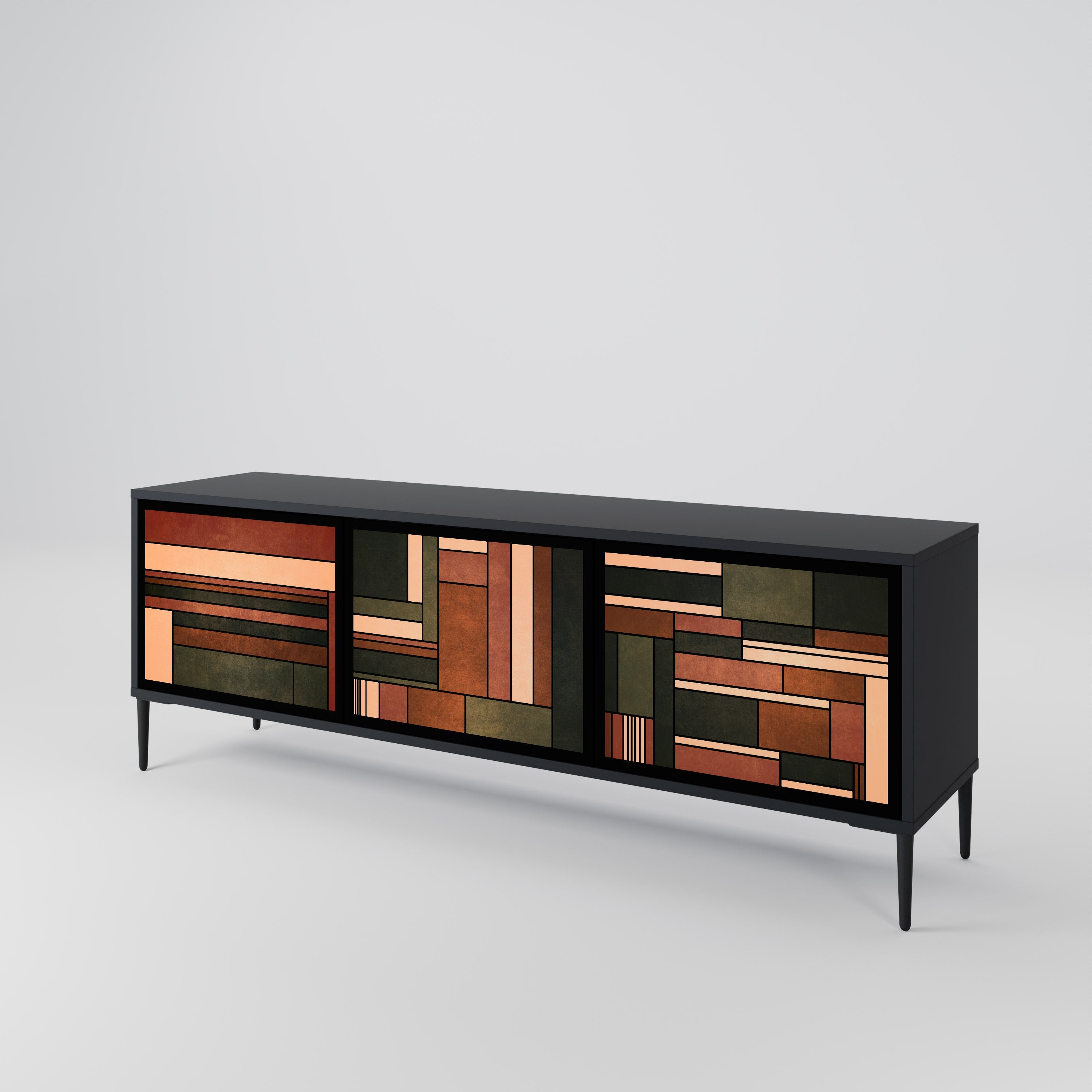 FIGURES OF NATURE Móvel de TV com 3 Portas em Acabamento Preto