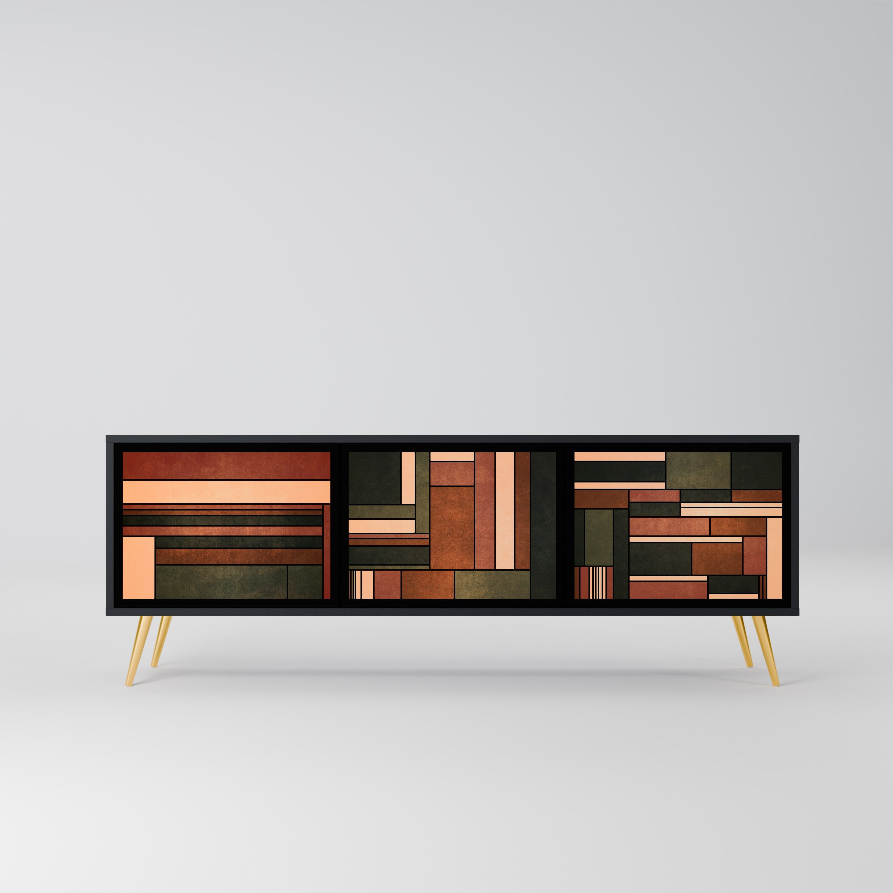 FIGURES OF NATURE Móvel de TV com 3 Portas em Acabamento Preto