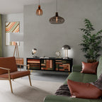 FIGURES OF NATURE Móvel de TV com 3 Portas em Acabamento Preto