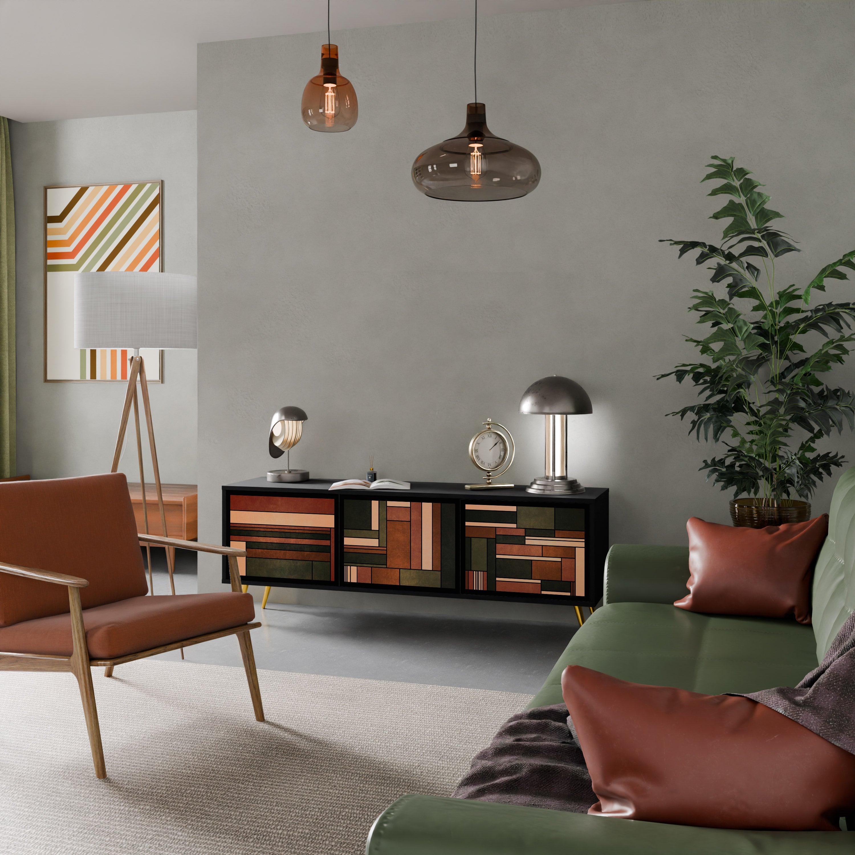 FIGURES OF NATURE Móvel de TV com 3 Portas em Acabamento Preto