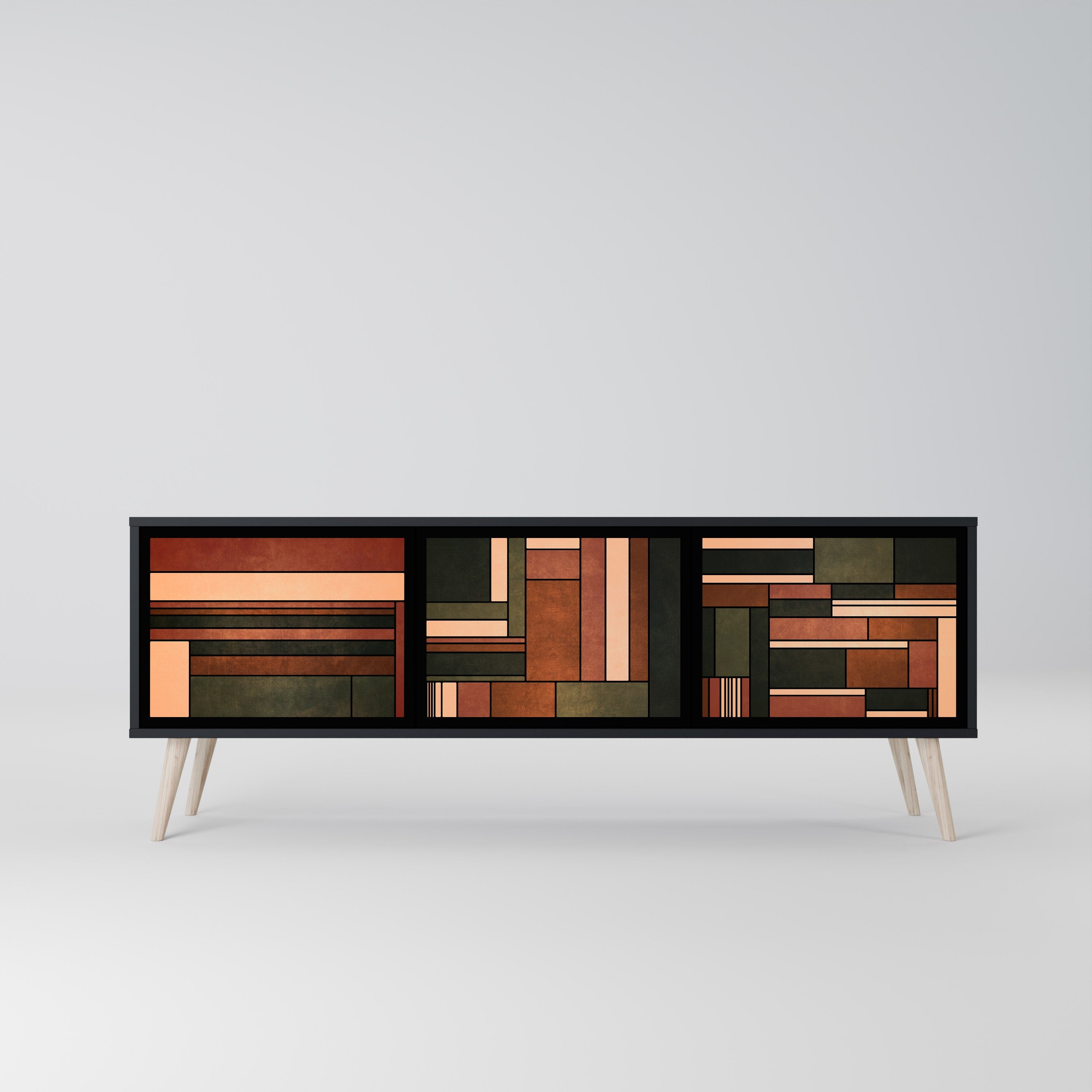 FIGURES OF NATURE Móvel de TV com 3 Portas em Acabamento Preto