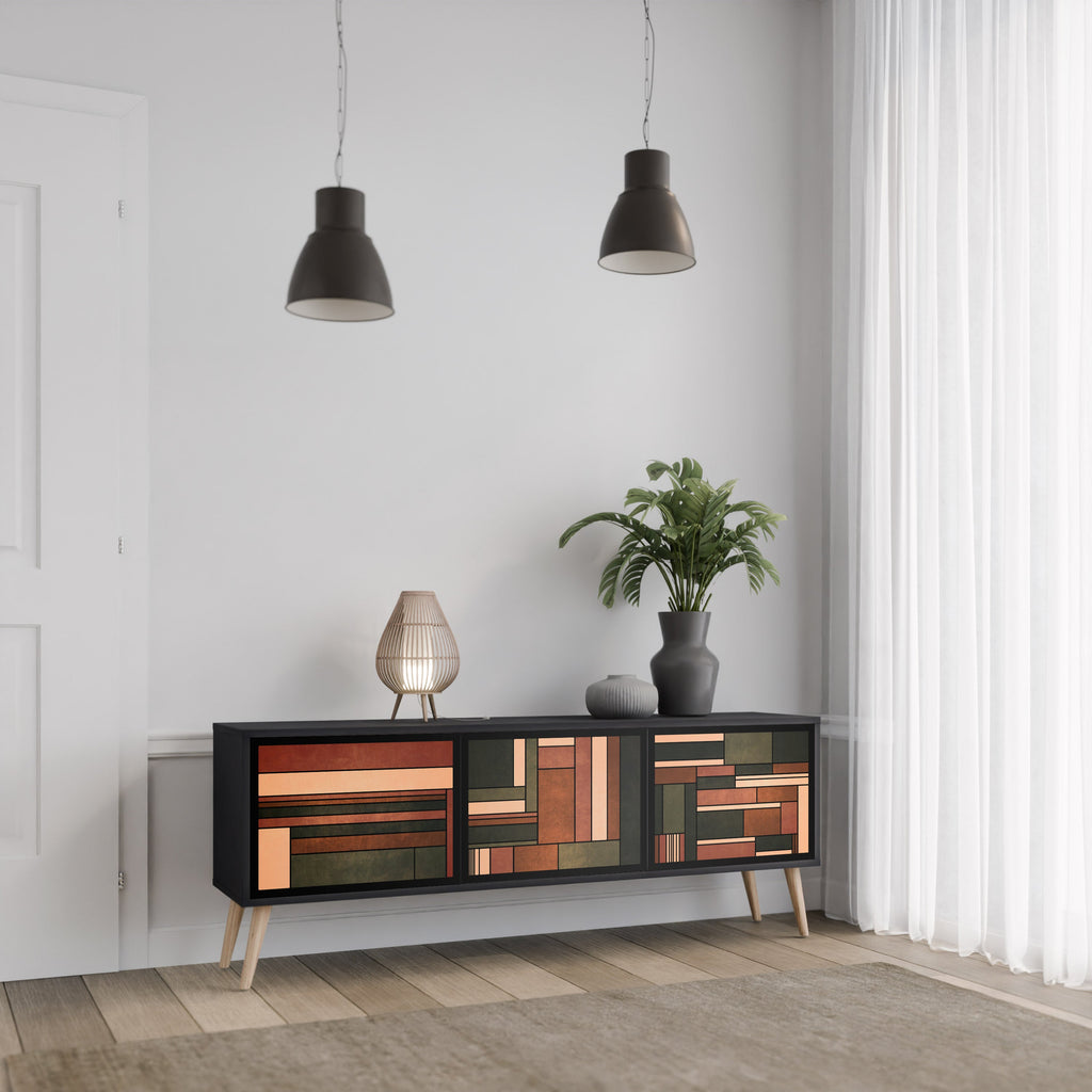 FIGURES OF NATURE Móvel de TV com 3 Portas em Acabamento Preto