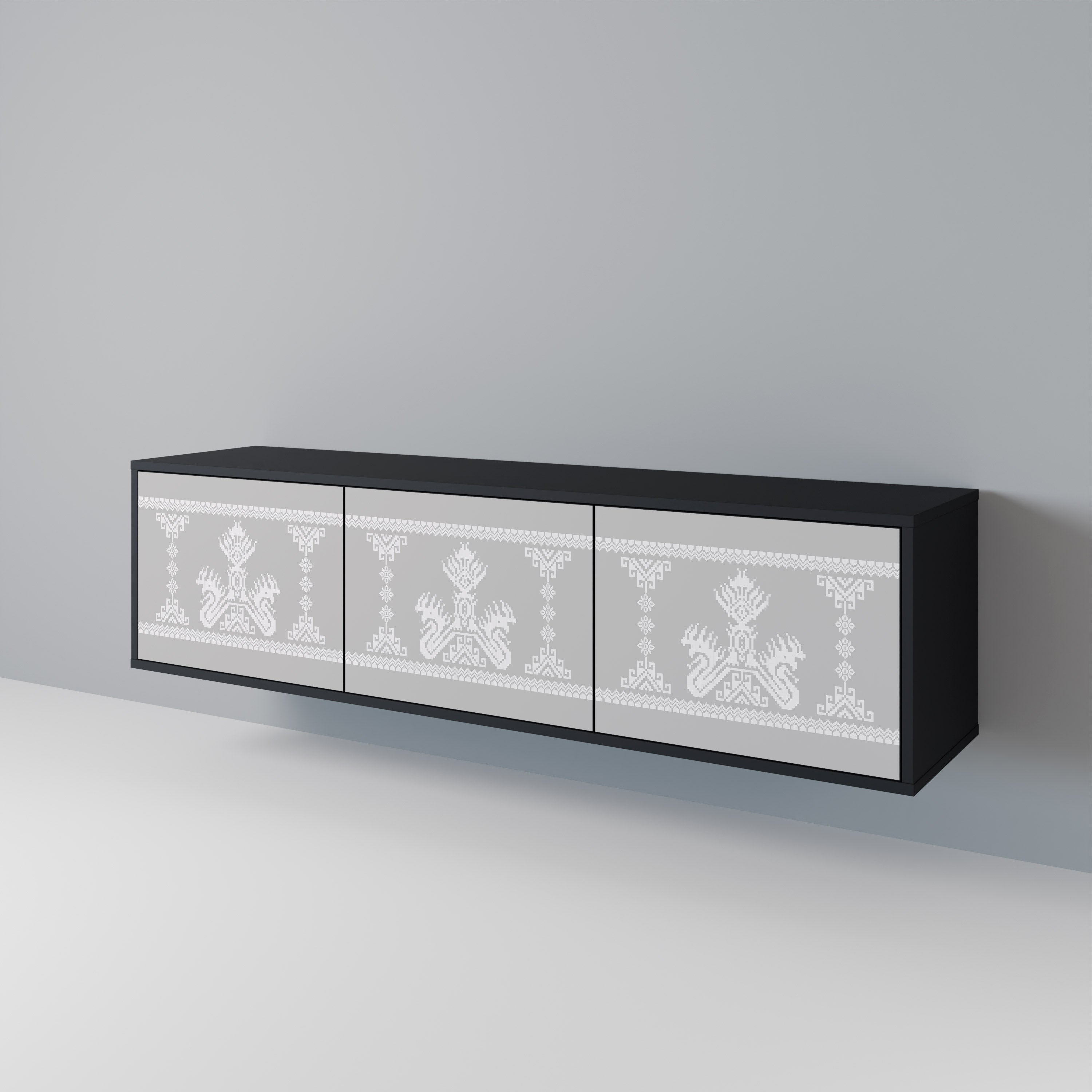 THAI GRAY Móvel de TV com 3 Portas em Acabamento Preto