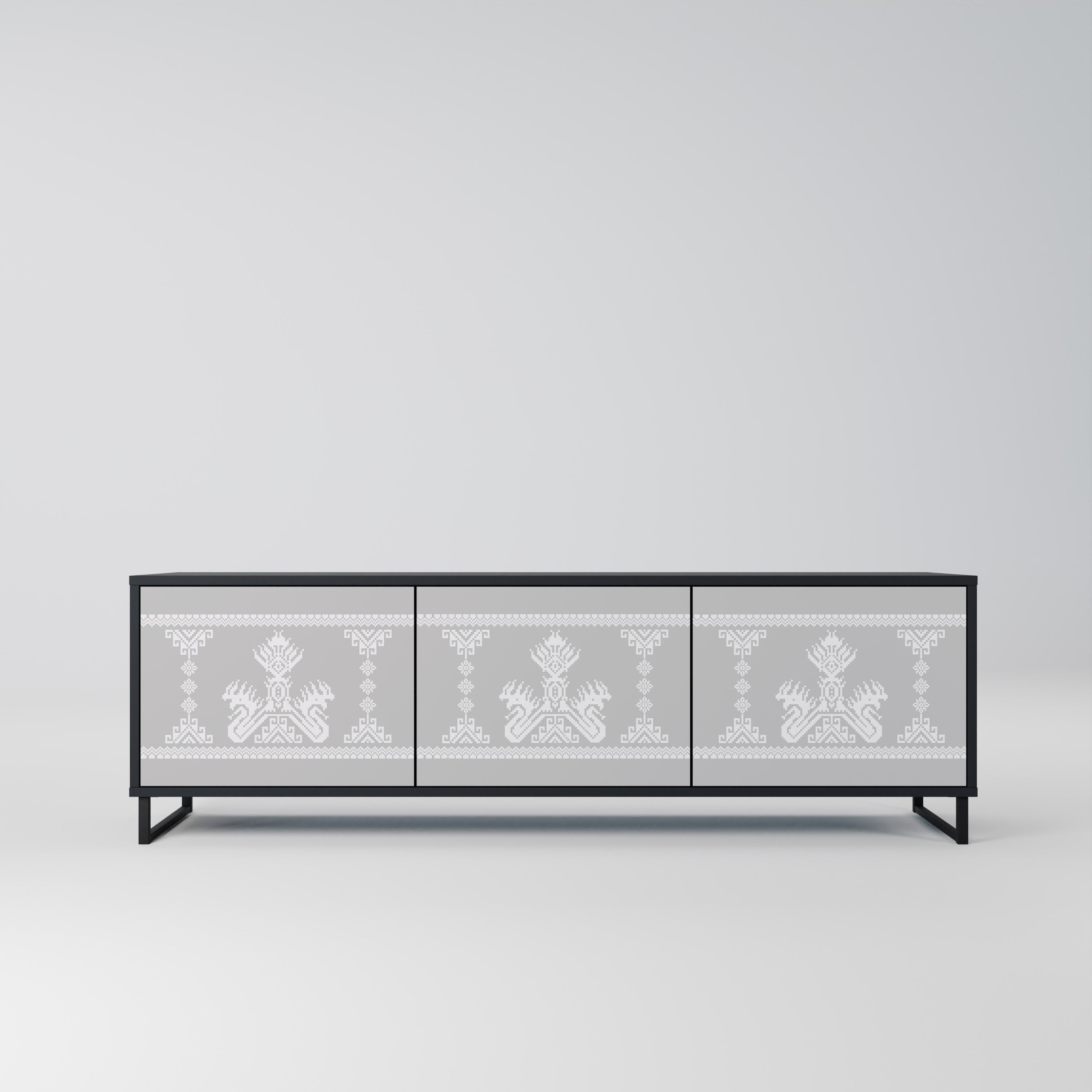 THAI GRAY Móvel de TV com 3 Portas em Acabamento Preto