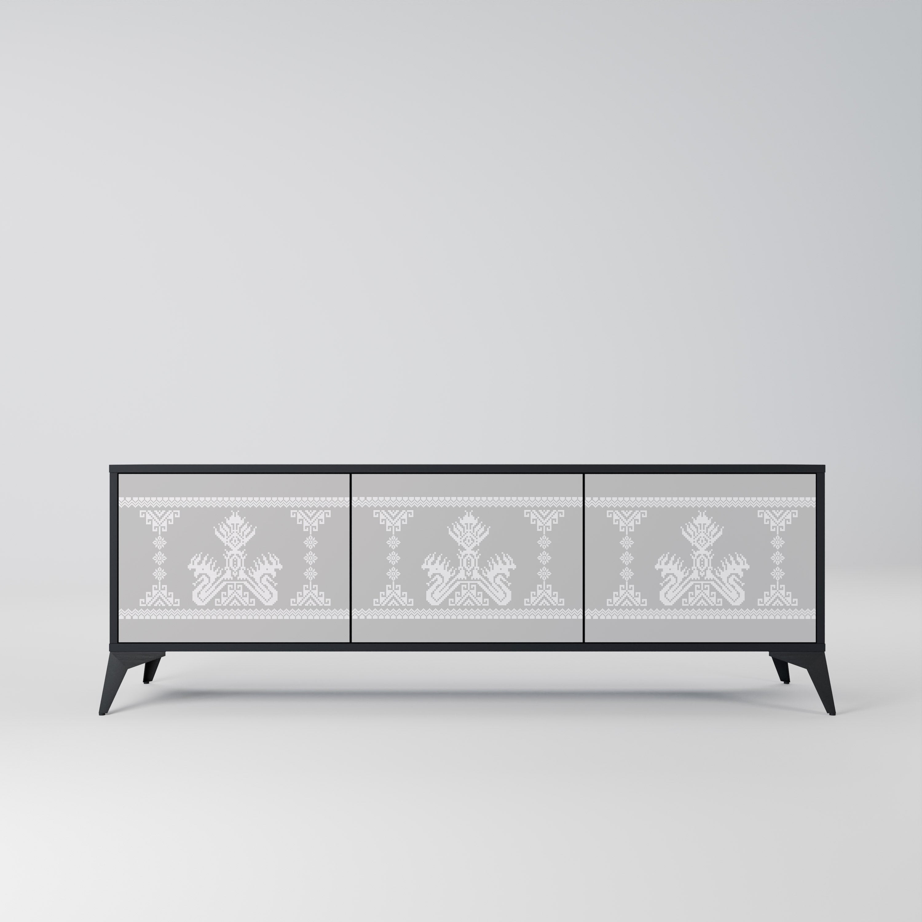 THAI GRAY Móvel de TV com 3 Portas em Acabamento Preto