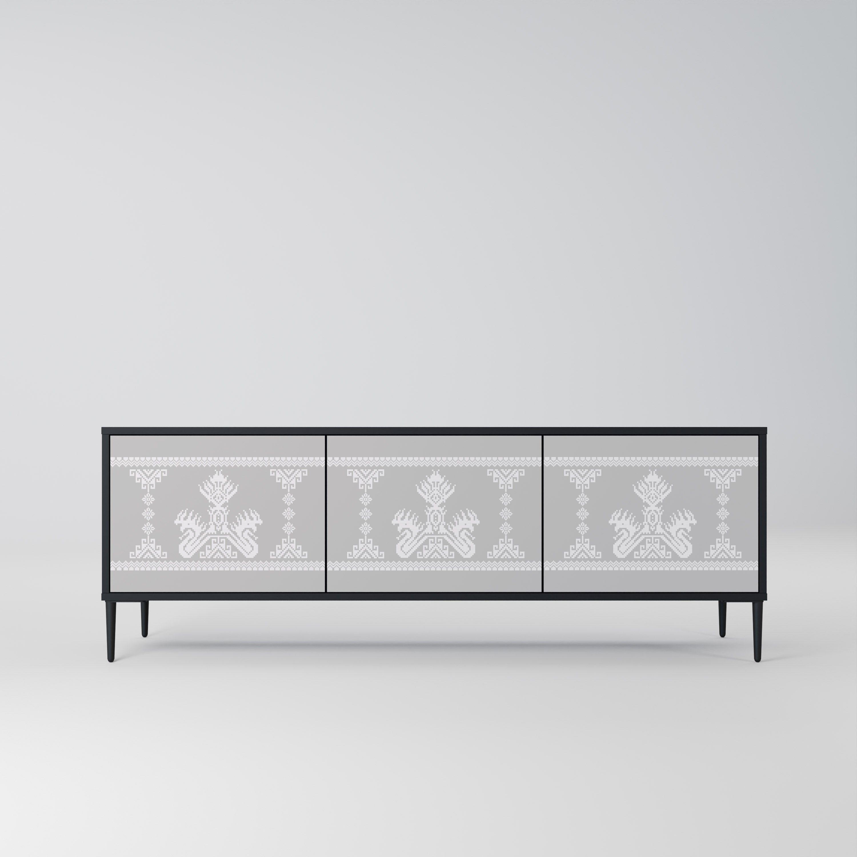 THAI GRAY Móvel de TV com 3 Portas em Acabamento Preto