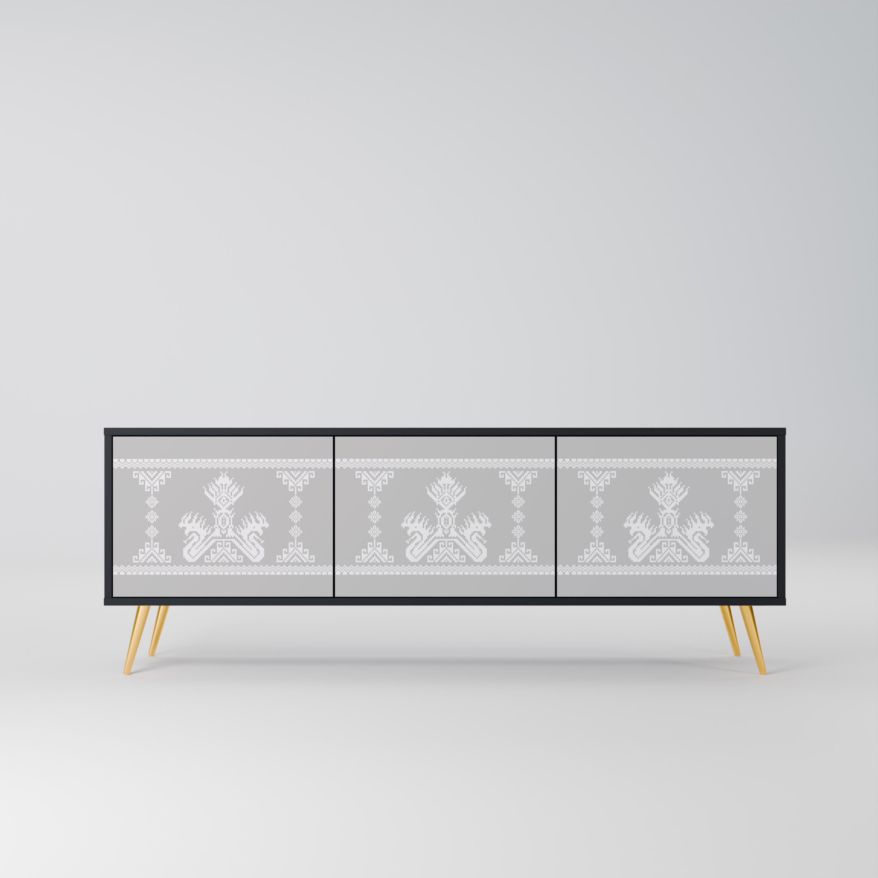 THAI GRAY Móvel de TV com 3 Portas em Acabamento Preto