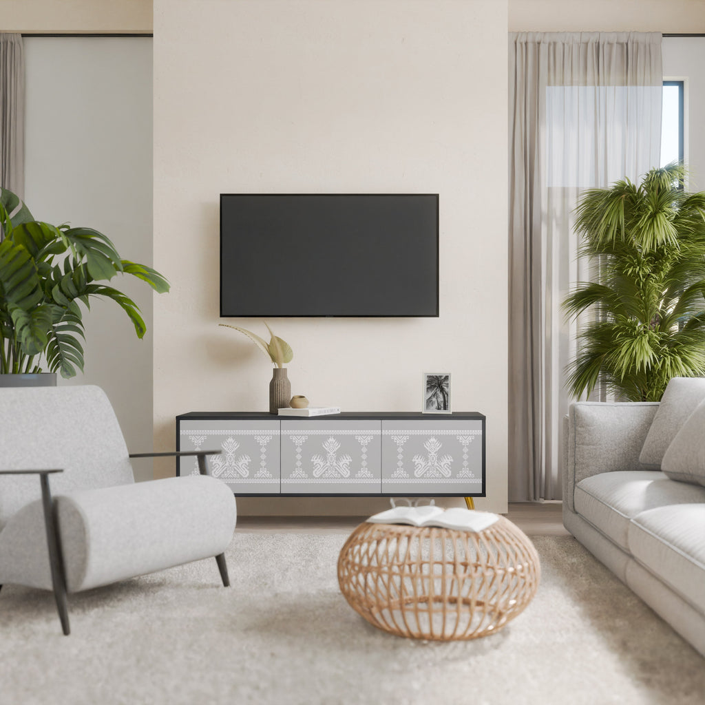 THAI GRAY Móvel de TV com 3 Portas em Acabamento Preto