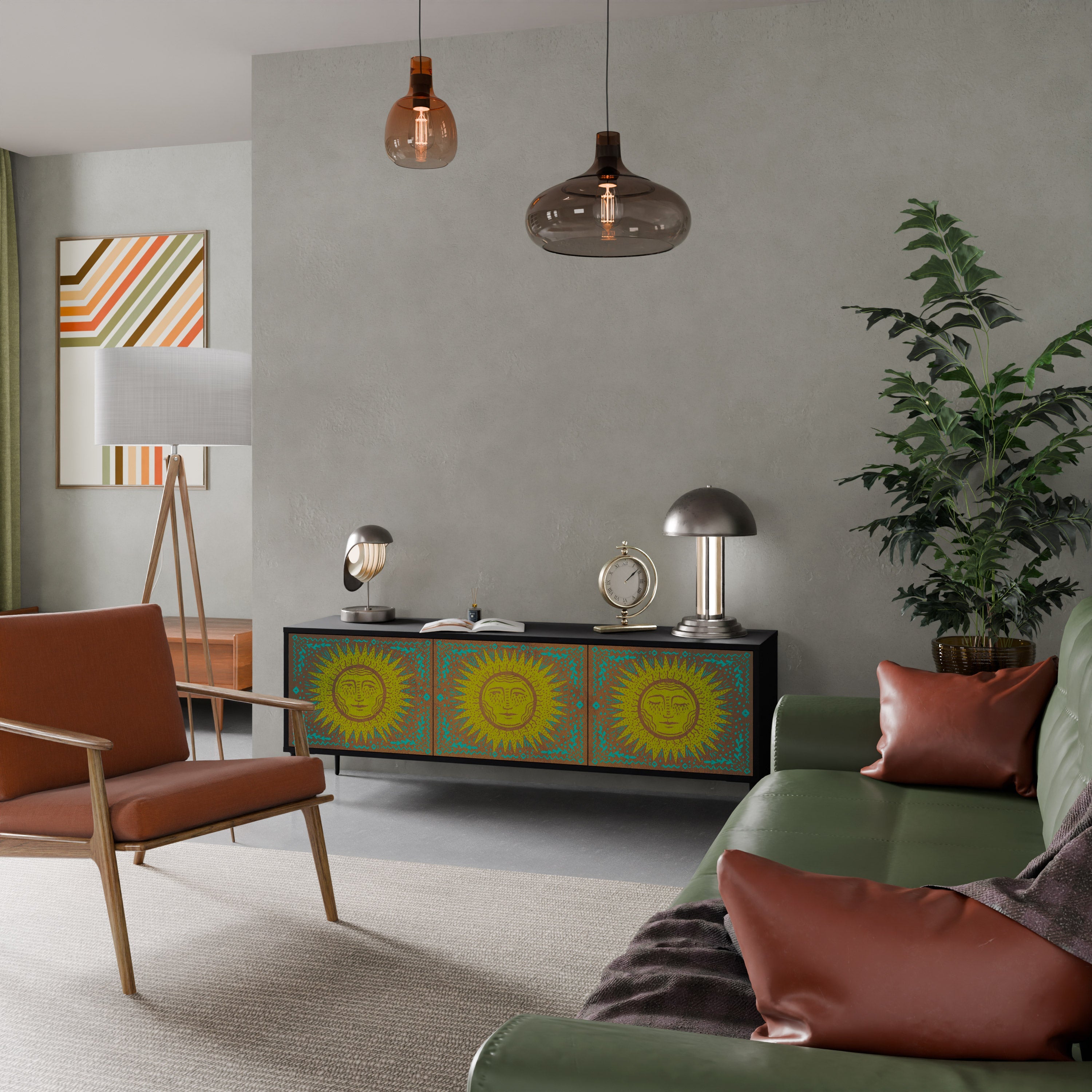 SUNSHINE EULOGY Móvel de TV com 3 Portas em Acabamento Preto