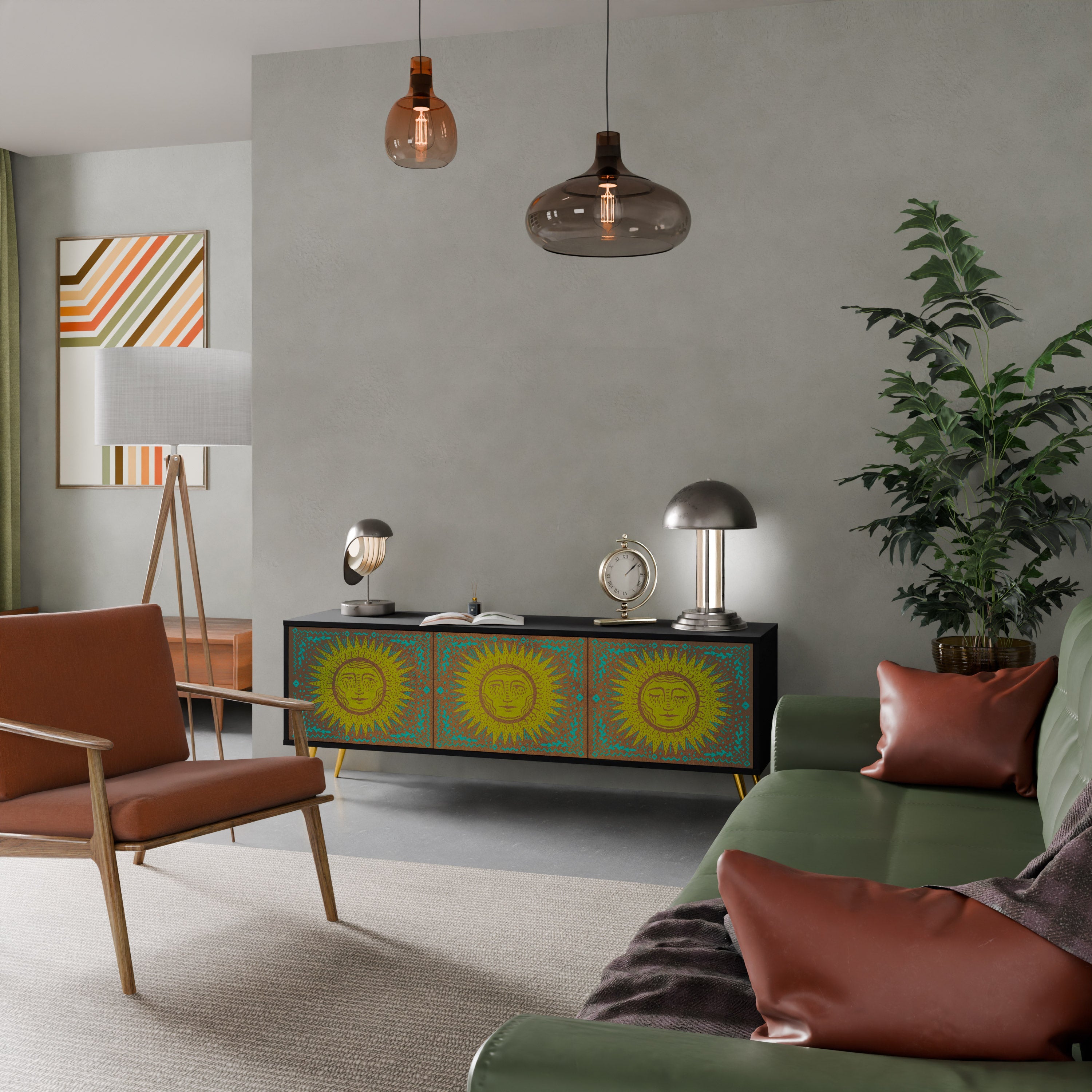 SUNSHINE EULOGY Móvel de TV com 3 Portas em Acabamento Preto