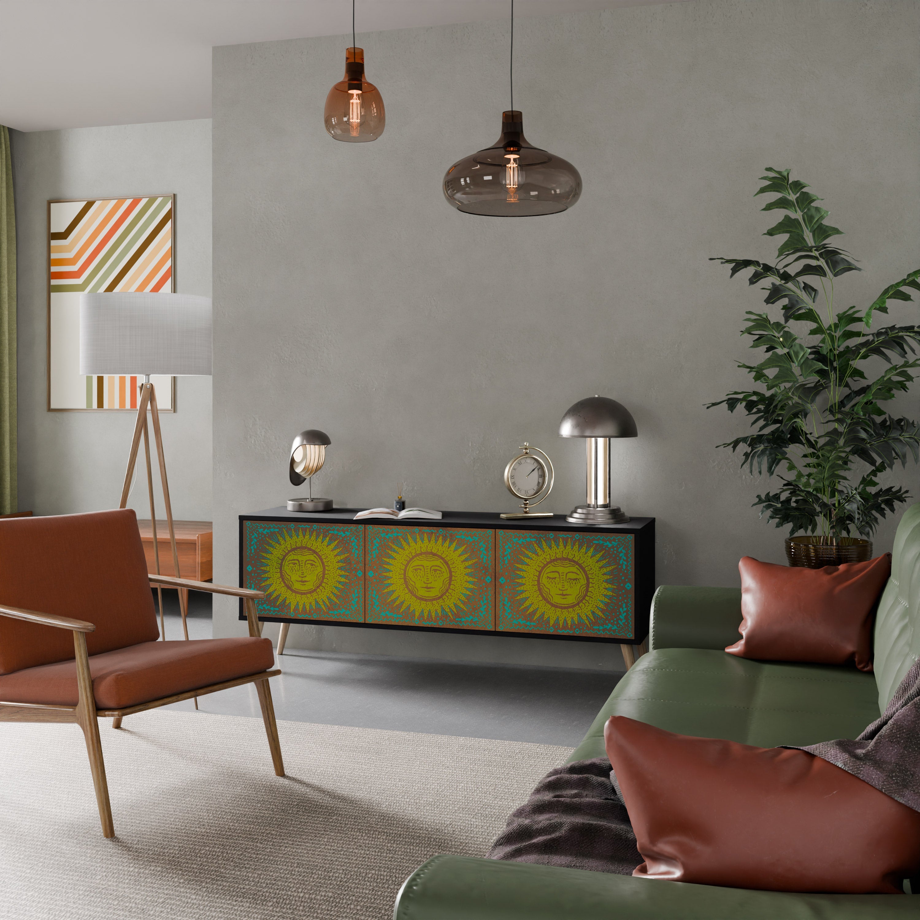 SUNSHINE EULOGY Móvel de TV com 3 Portas em Acabamento Preto