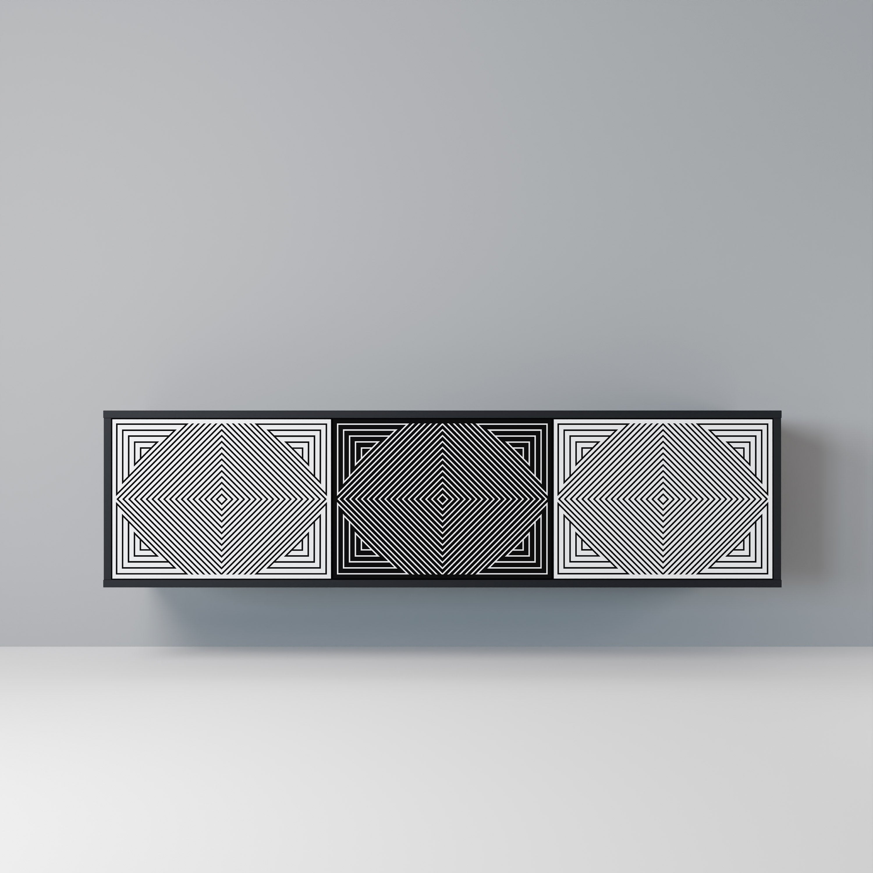 POLYGON ILLUSION Móvel de TV com 3 Portas em Acabamento Preto