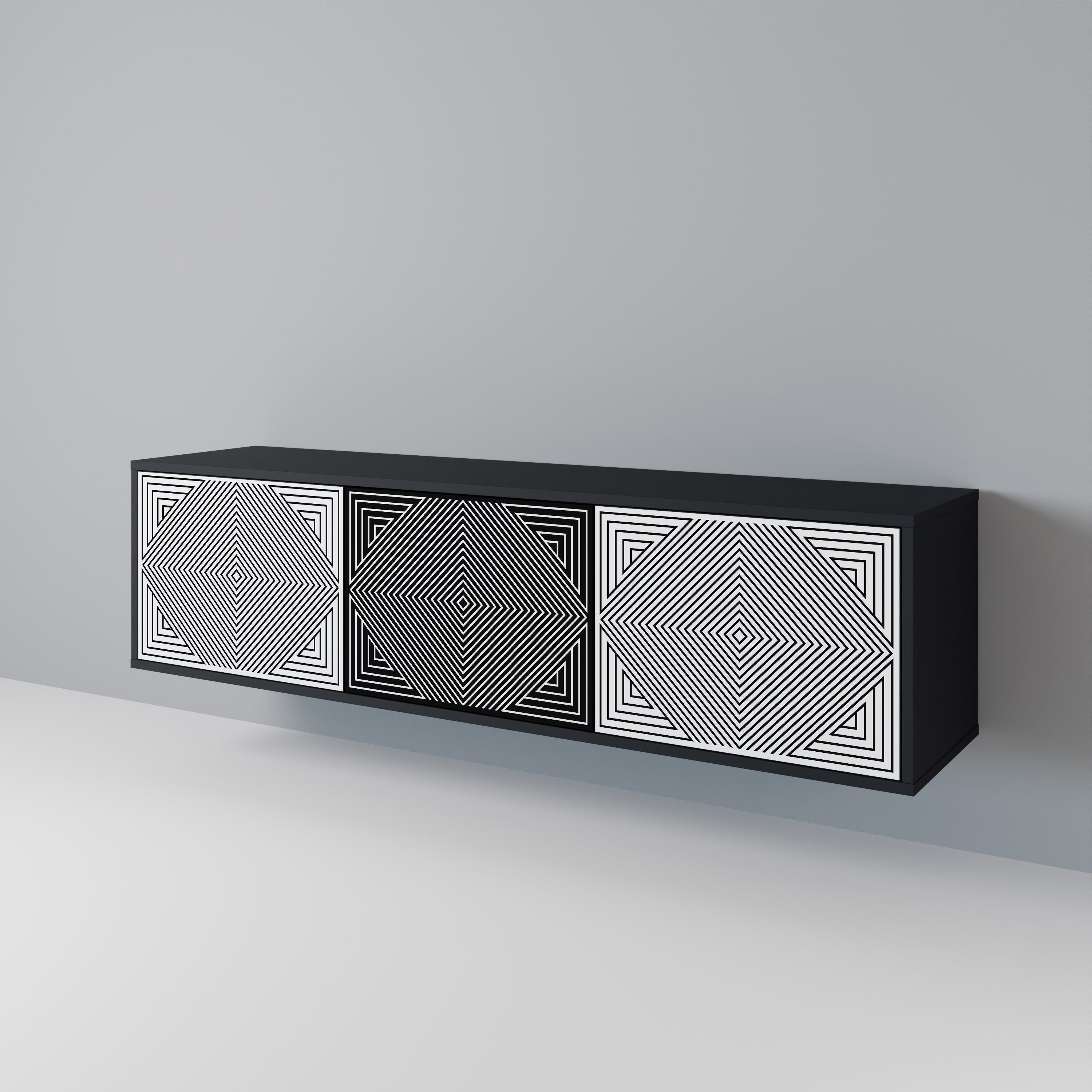 POLYGON ILLUSION Móvel de TV com 3 Portas em Acabamento Preto