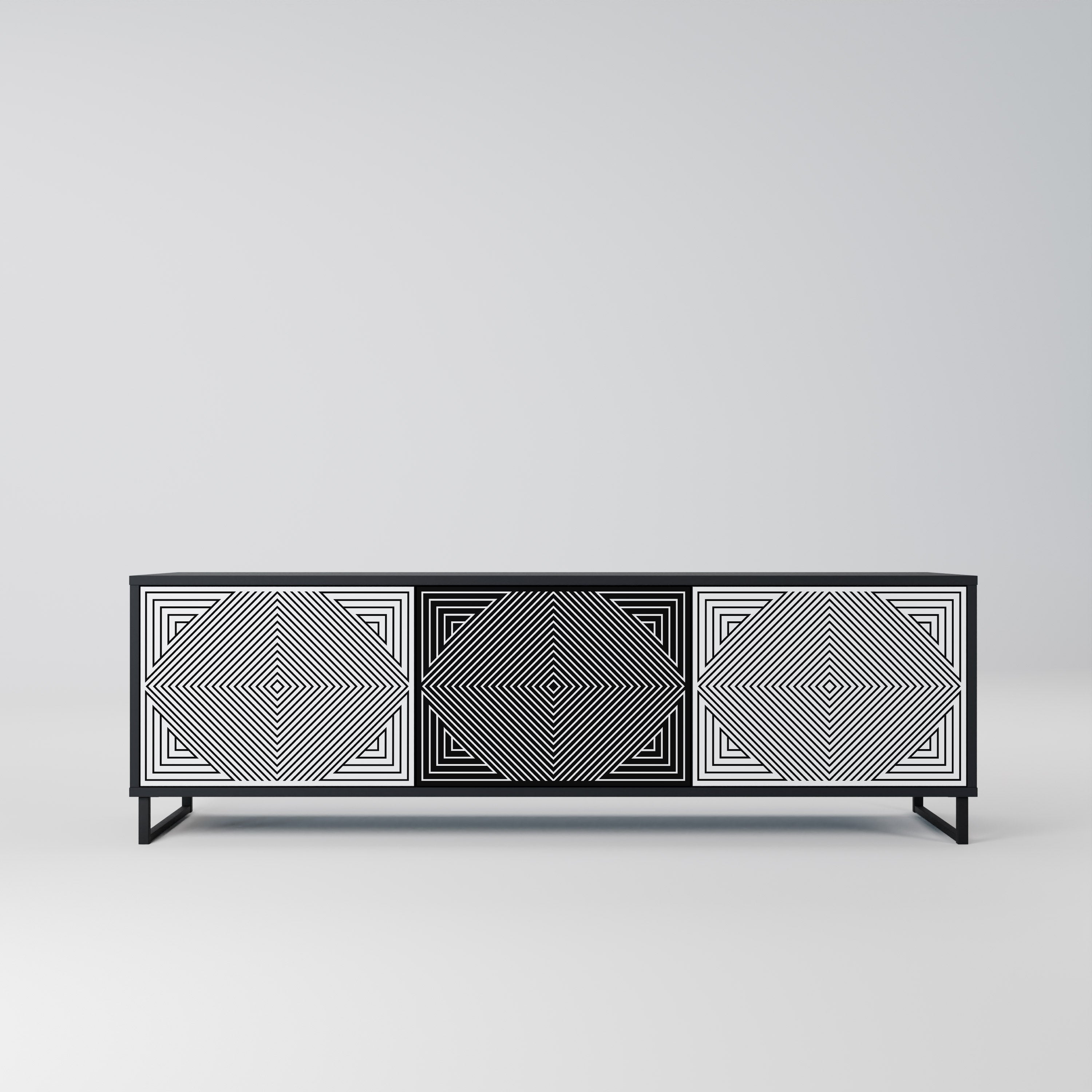 POLYGON ILLUSION Móvel de TV com 3 Portas em Acabamento Preto