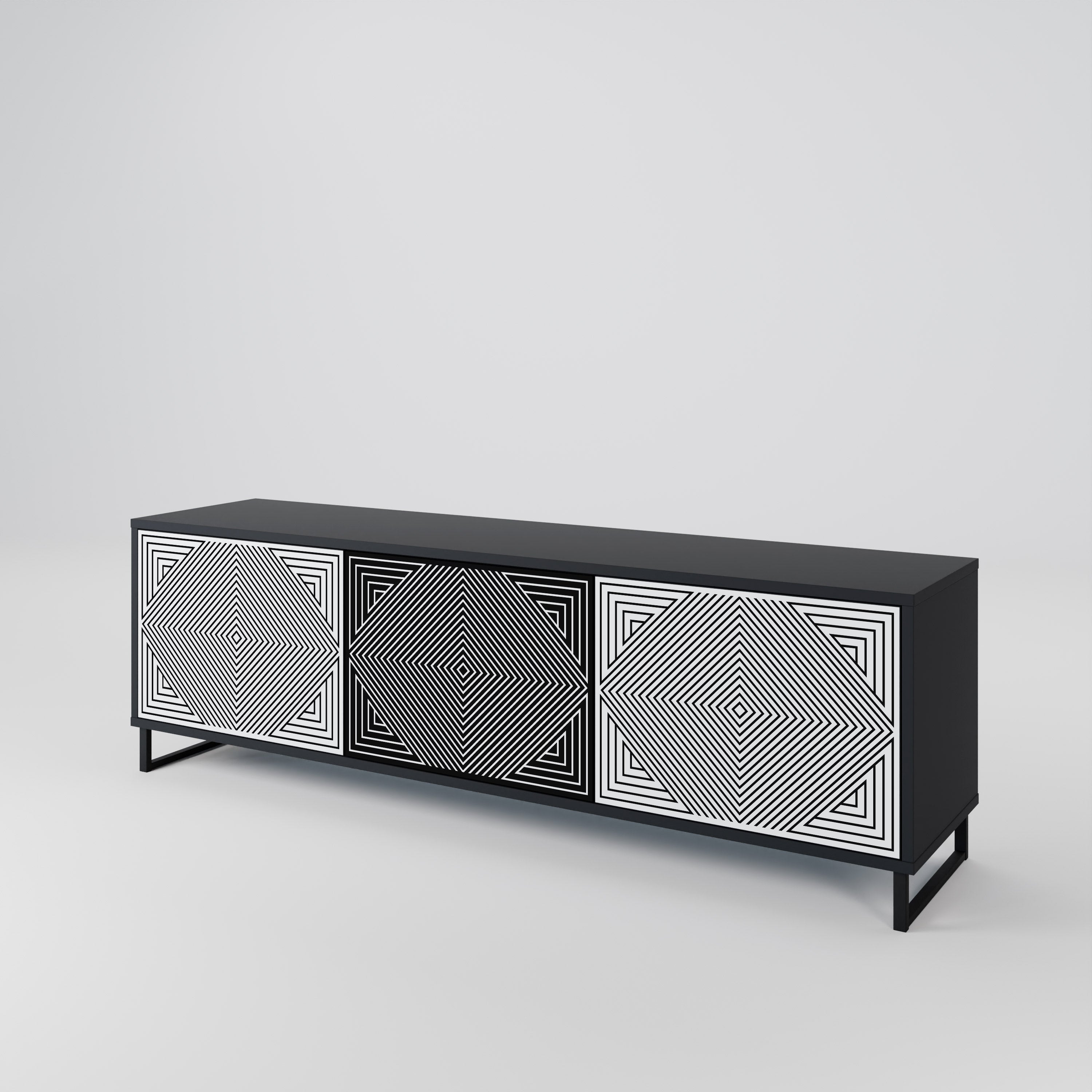 POLYGON ILLUSION Móvel de TV com 3 Portas em Acabamento Preto