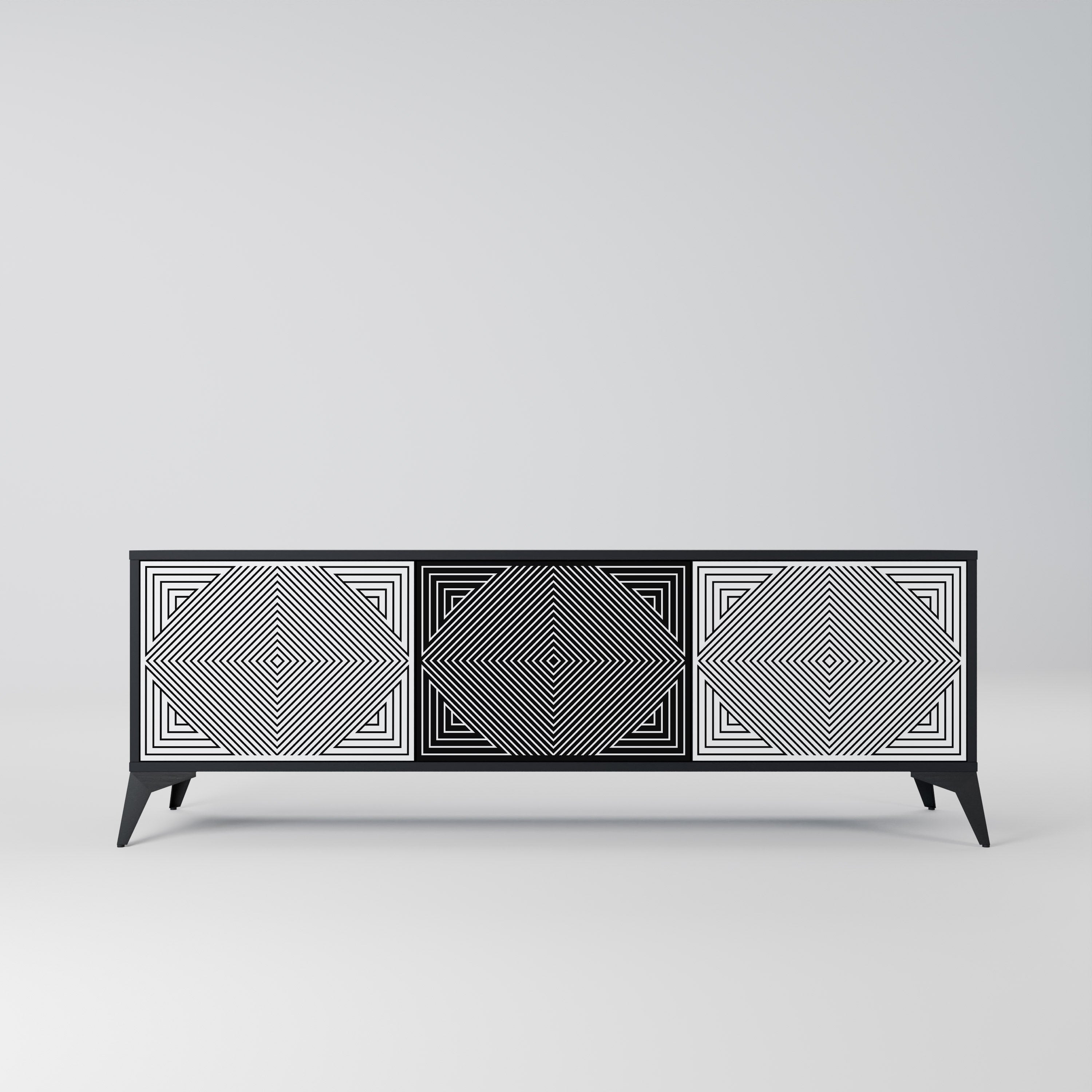 POLYGON ILLUSION Móvel de TV com 3 Portas em Acabamento Preto