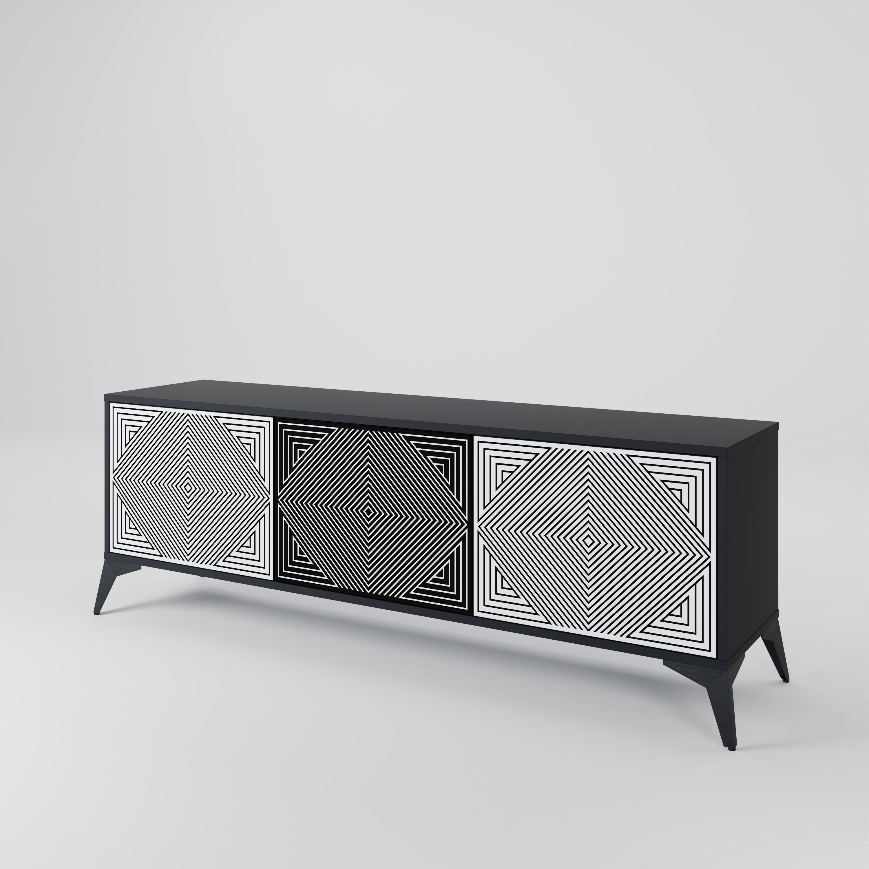 POLYGON ILLUSION Móvel de TV com 3 Portas em Acabamento Preto