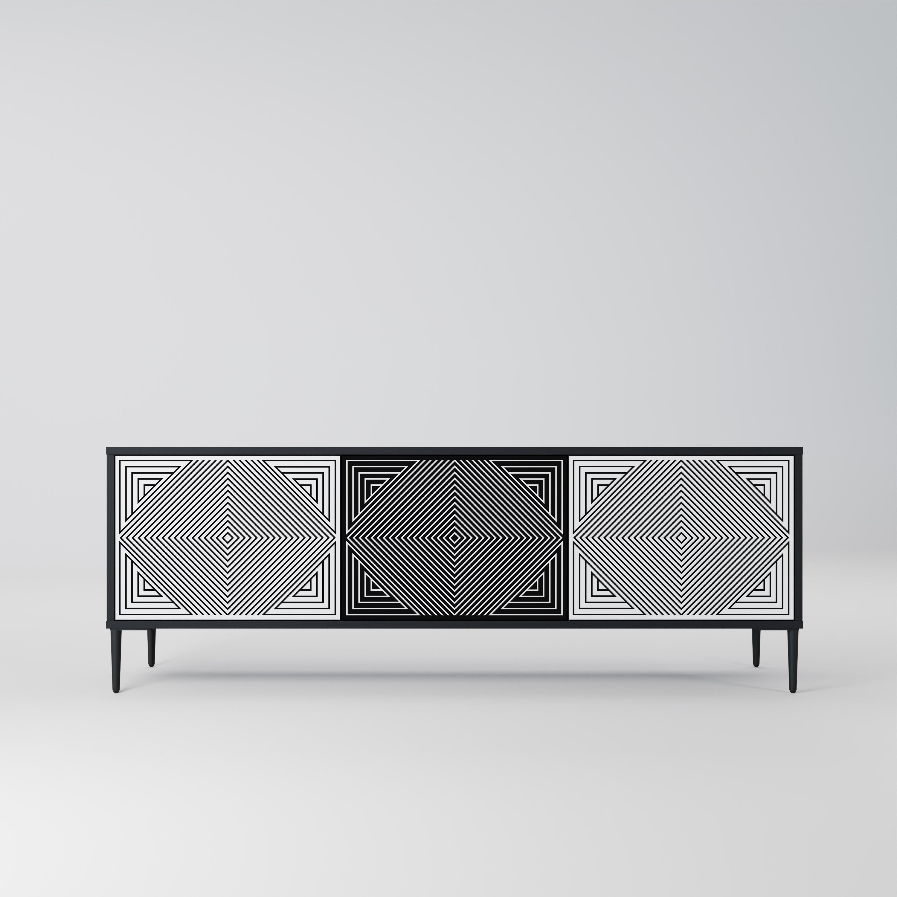 POLYGON ILLUSION Móvel de TV com 3 Portas em Acabamento Preto