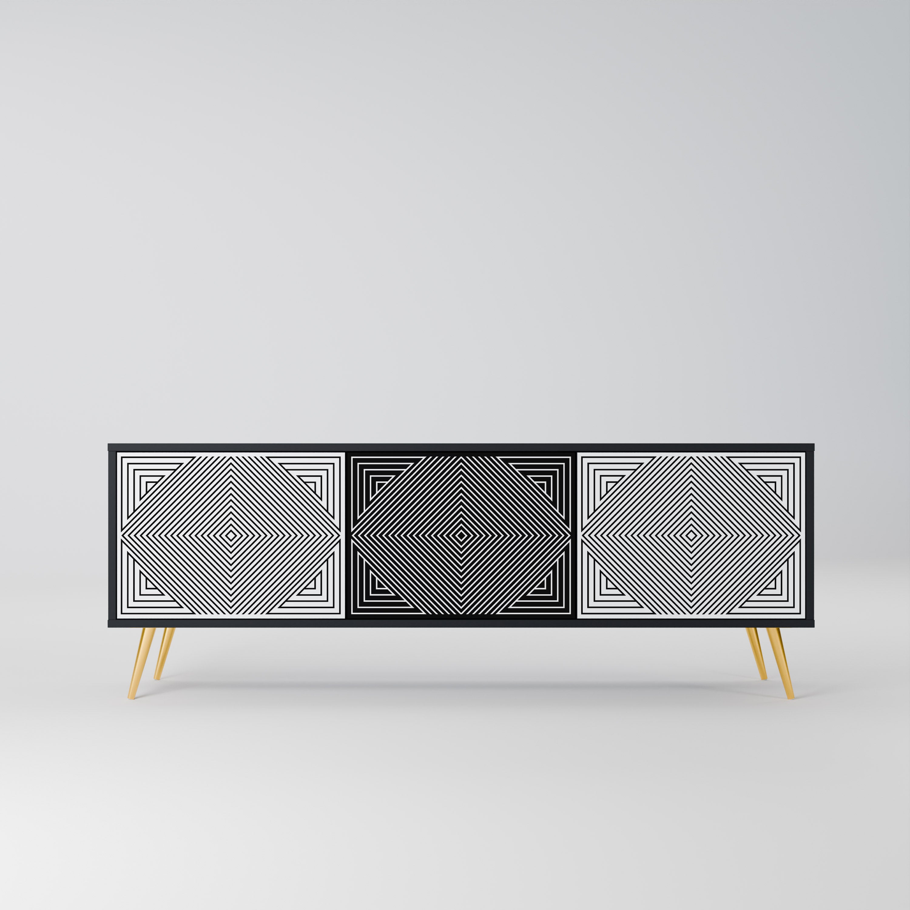 POLYGON ILLUSION Móvel de TV com 3 Portas em Acabamento Preto