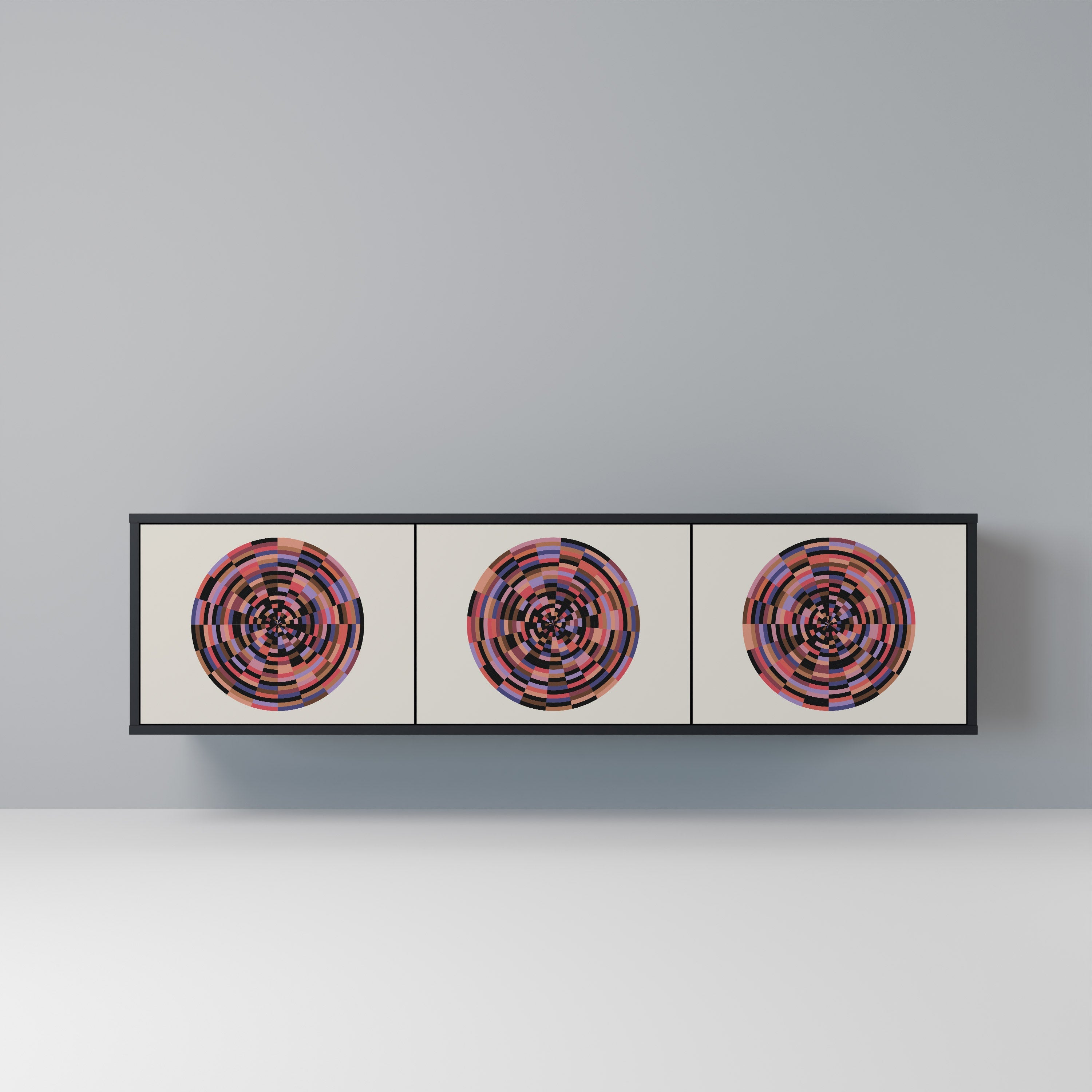 BROWN CIRCLES Móvel de TV com 3 Portas em Acabamento Preto