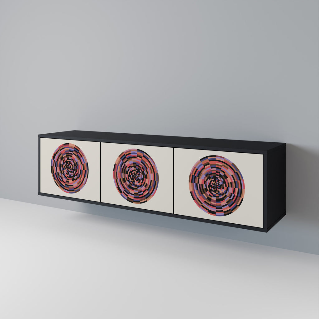 BROWN CIRCLES Móvel de TV com 3 Portas em Acabamento Preto