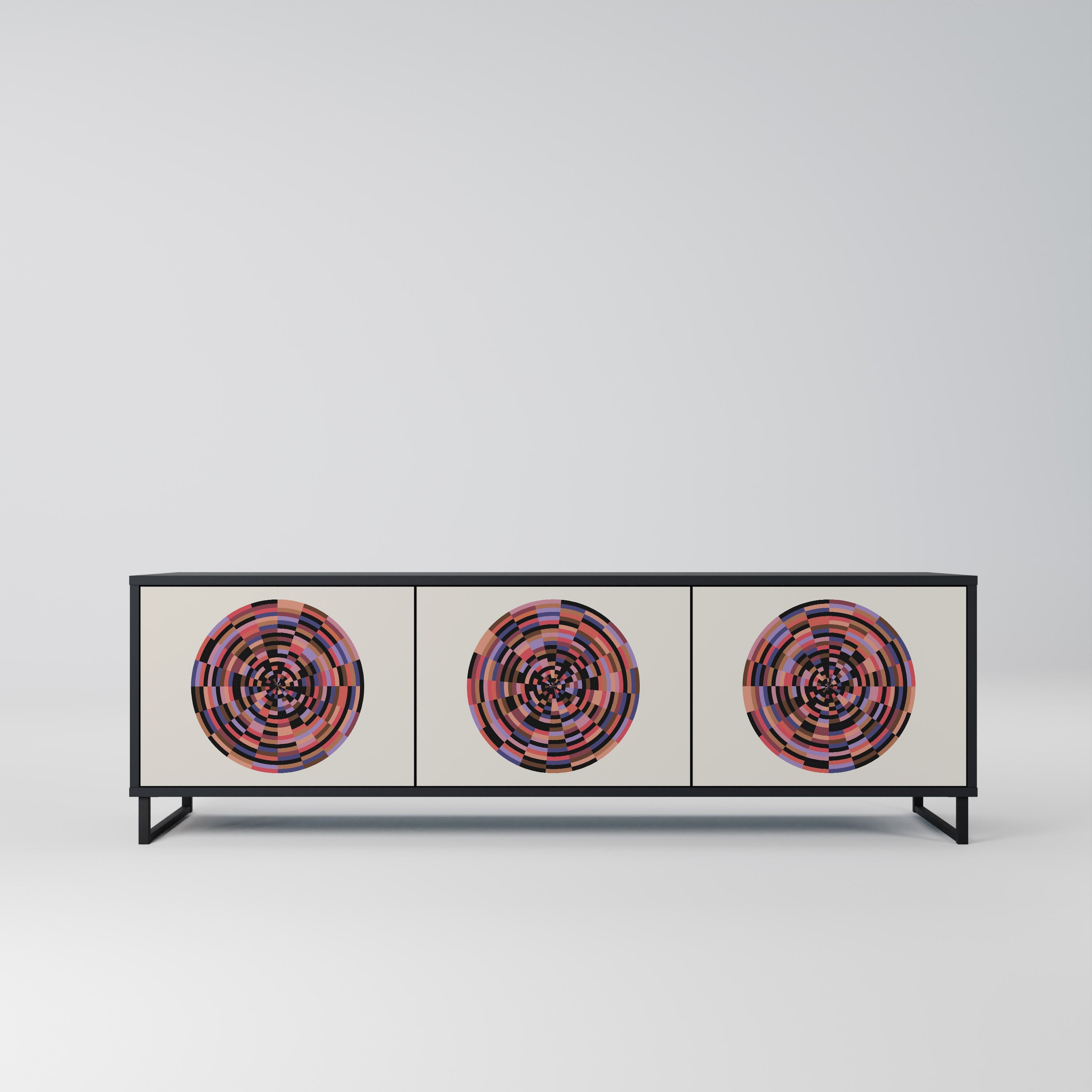 BROWN CIRCLES Móvel de TV com 3 Portas em Acabamento Preto