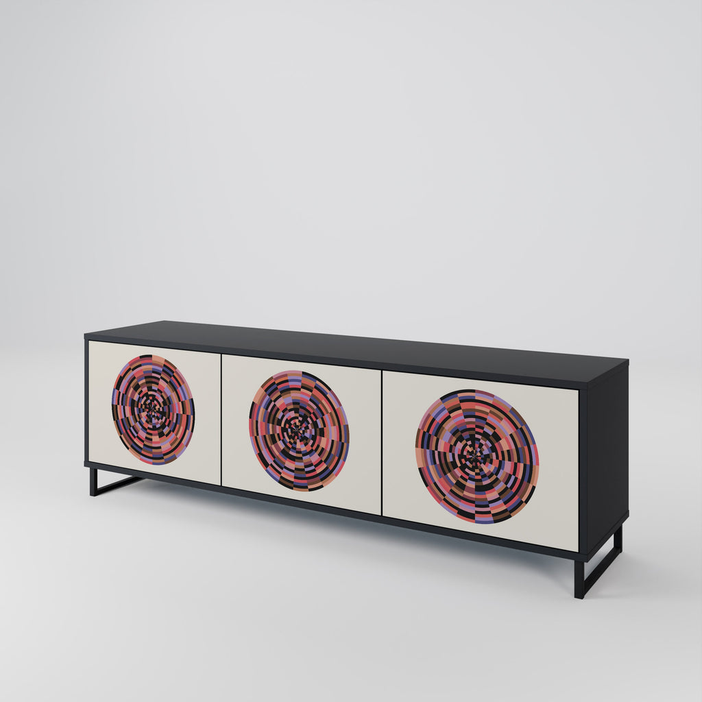 BROWN CIRCLES Móvel de TV com 3 Portas em Acabamento Preto