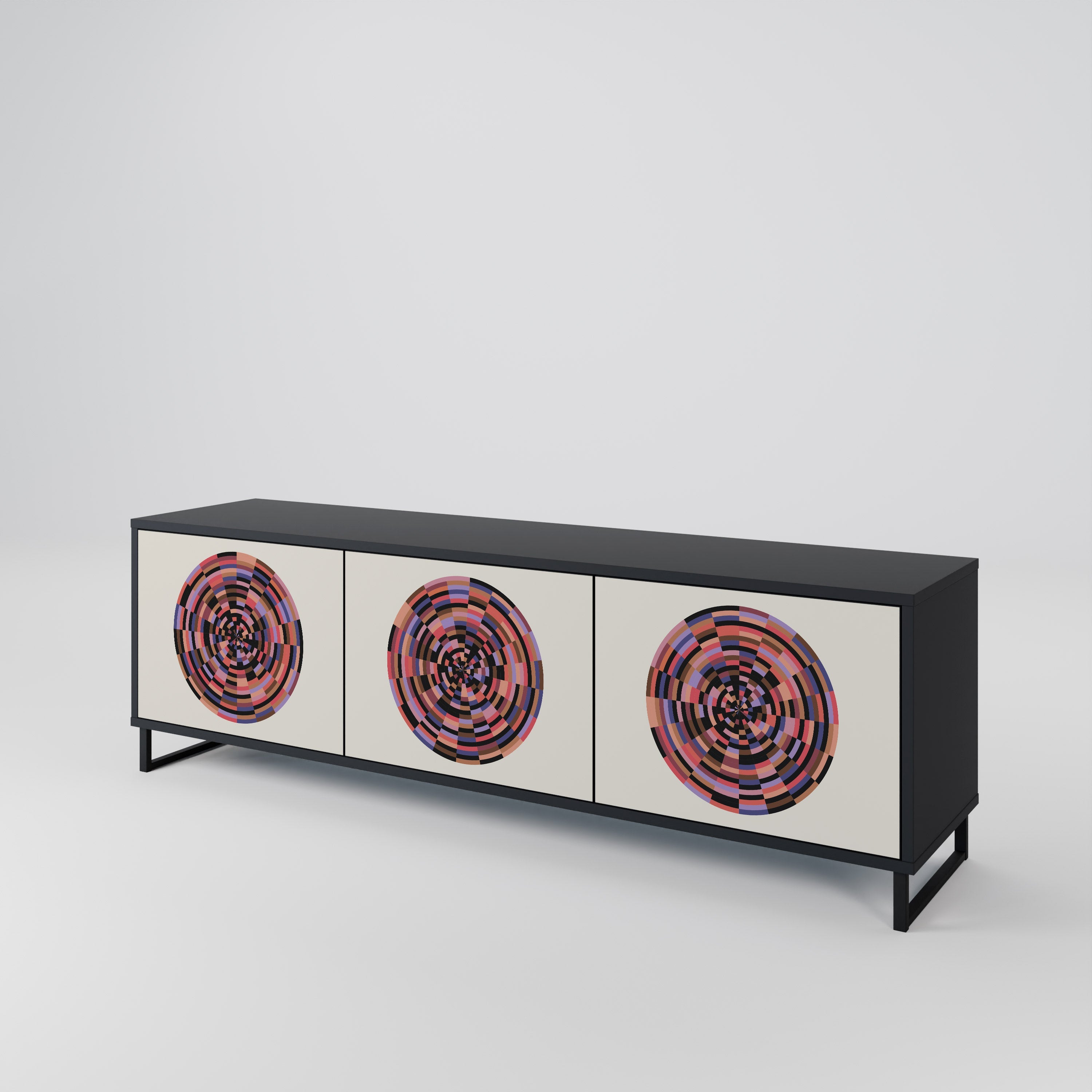 BROWN CIRCLES Móvel de TV com 3 Portas em Acabamento Preto
