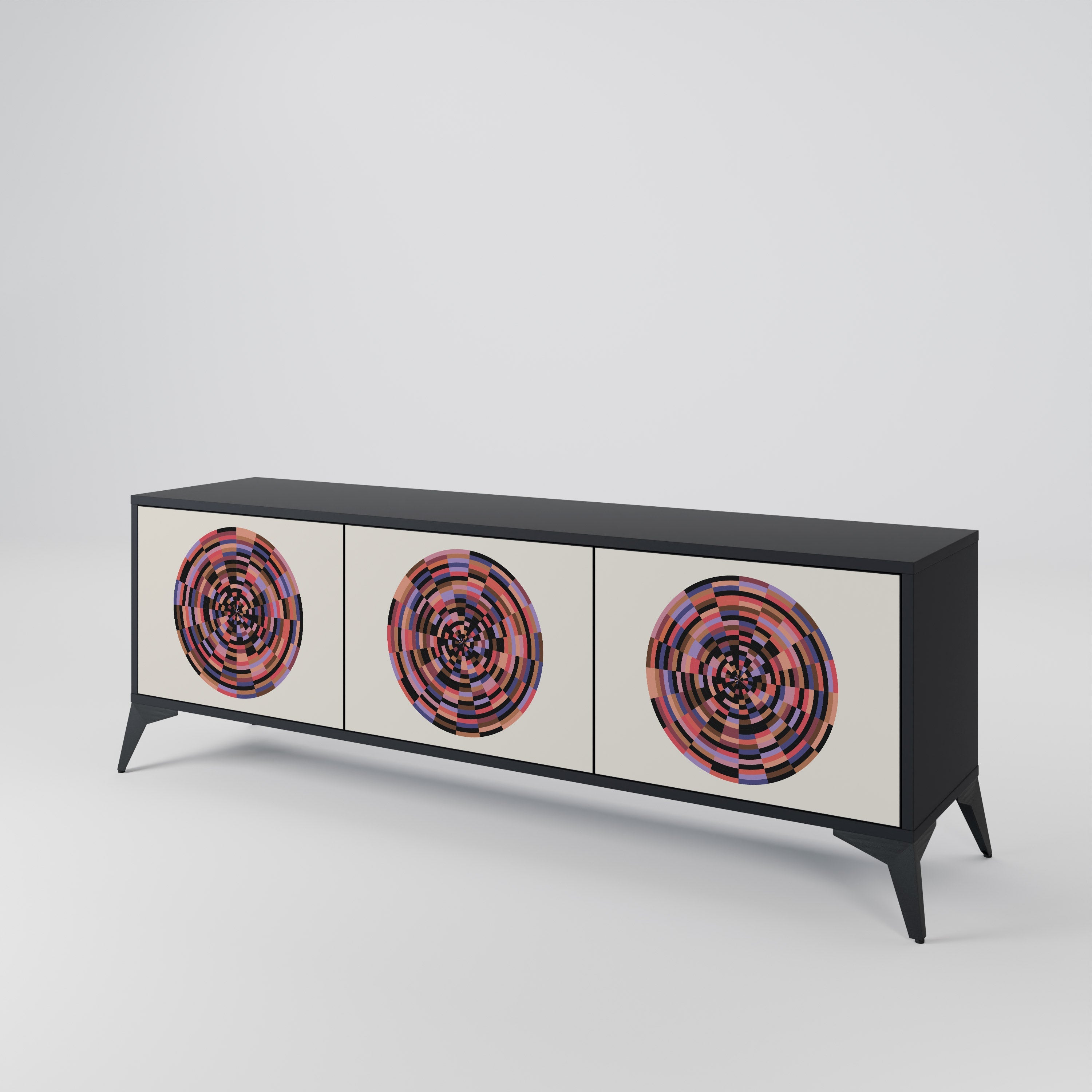 BROWN CIRCLES Móvel de TV com 3 Portas em Acabamento Preto