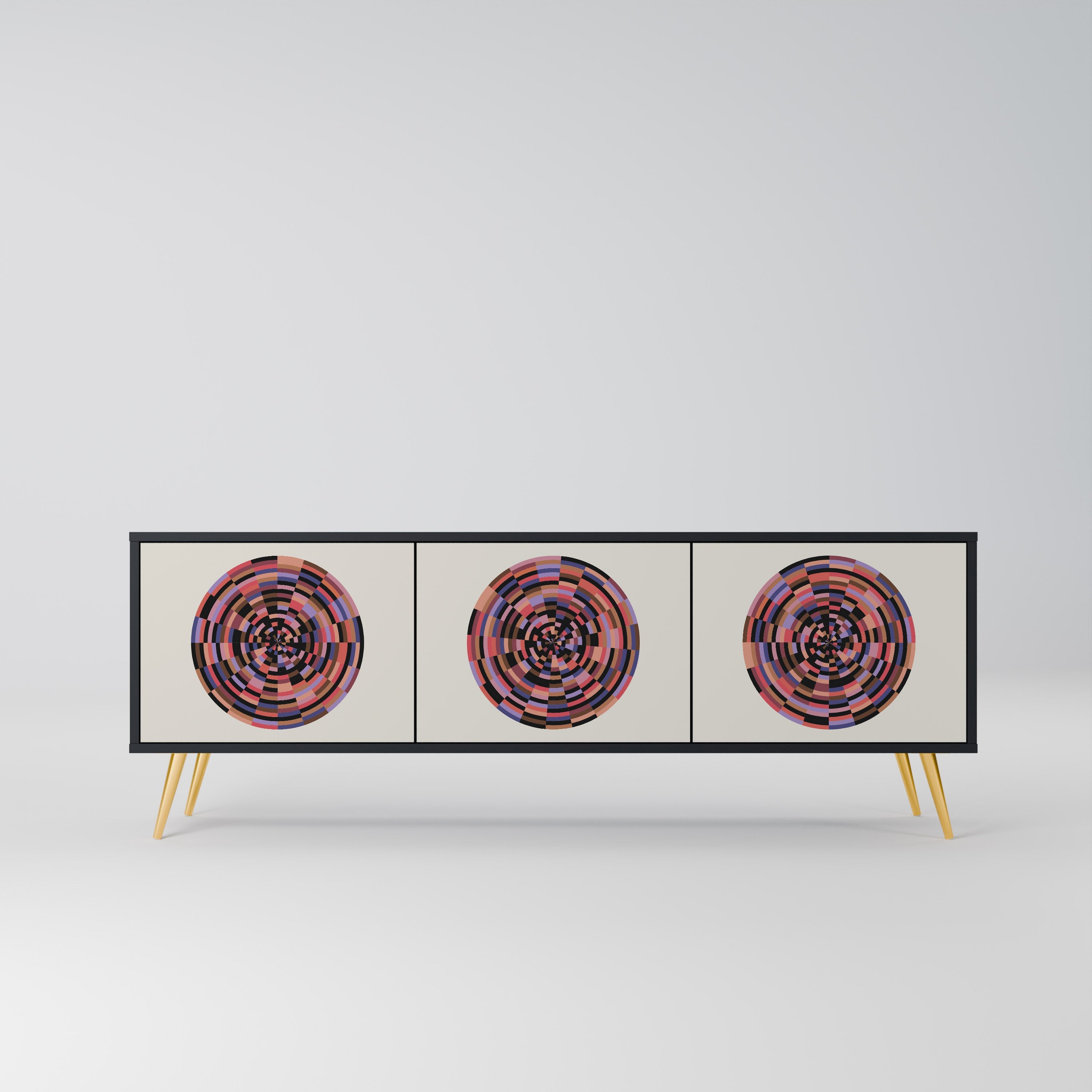 BROWN CIRCLES Móvel de TV com 3 Portas em Acabamento Preto