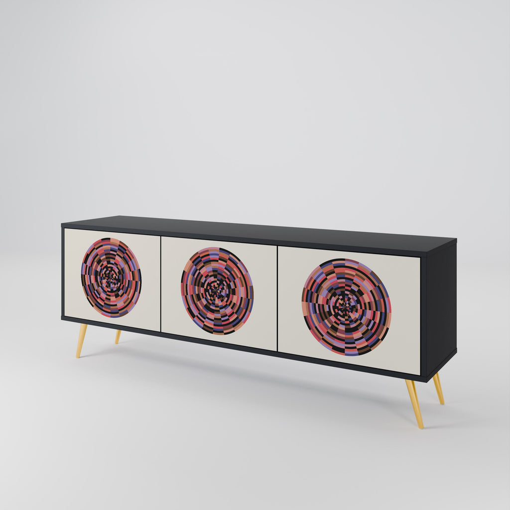 BROWN CIRCLES Móvel de TV com 3 Portas em Acabamento Preto