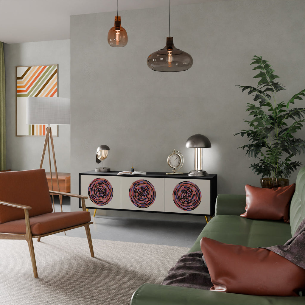 BROWN CIRCLES Móvel de TV com 3 Portas em Acabamento Preto