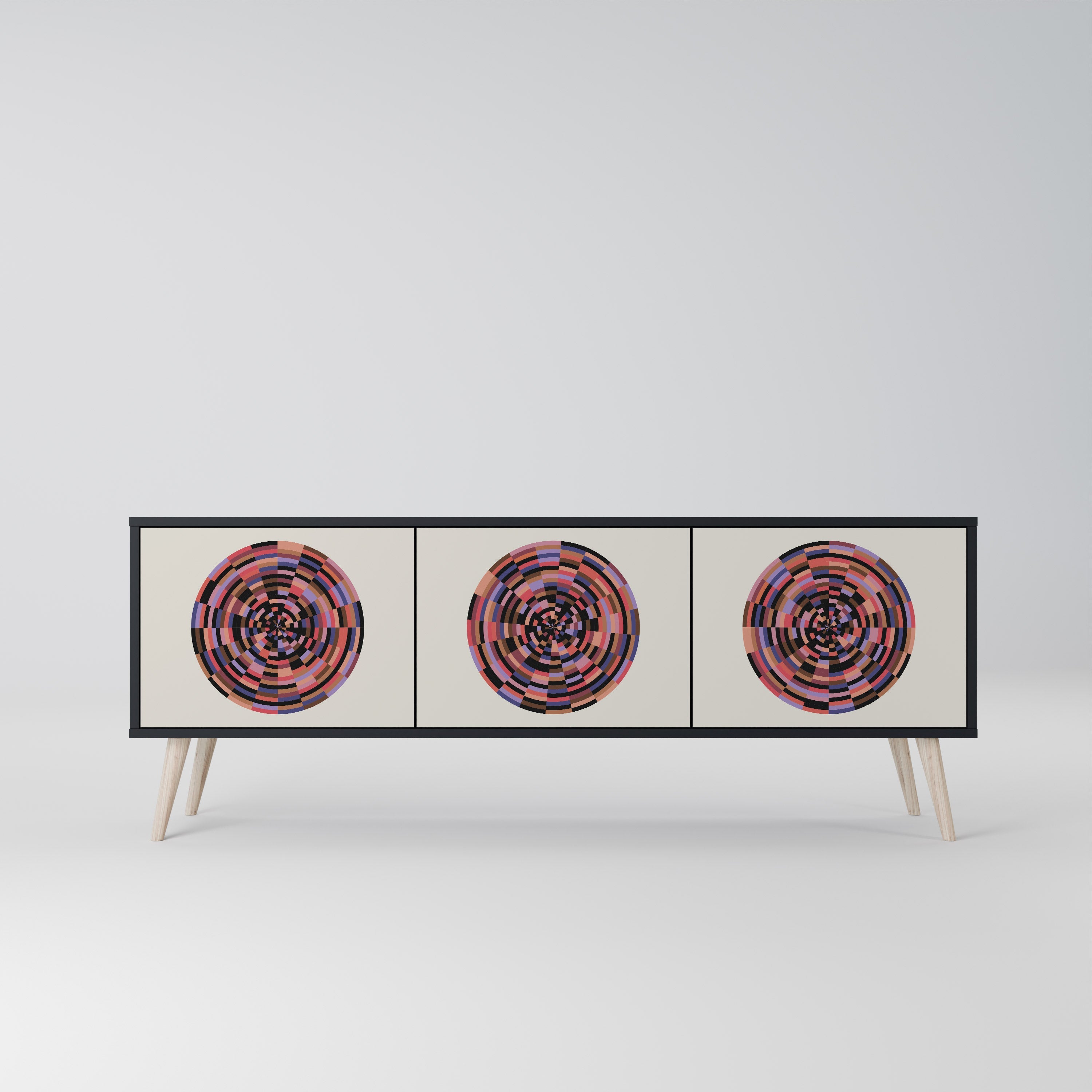 BROWN CIRCLES Móvel de TV com 3 Portas em Acabamento Preto