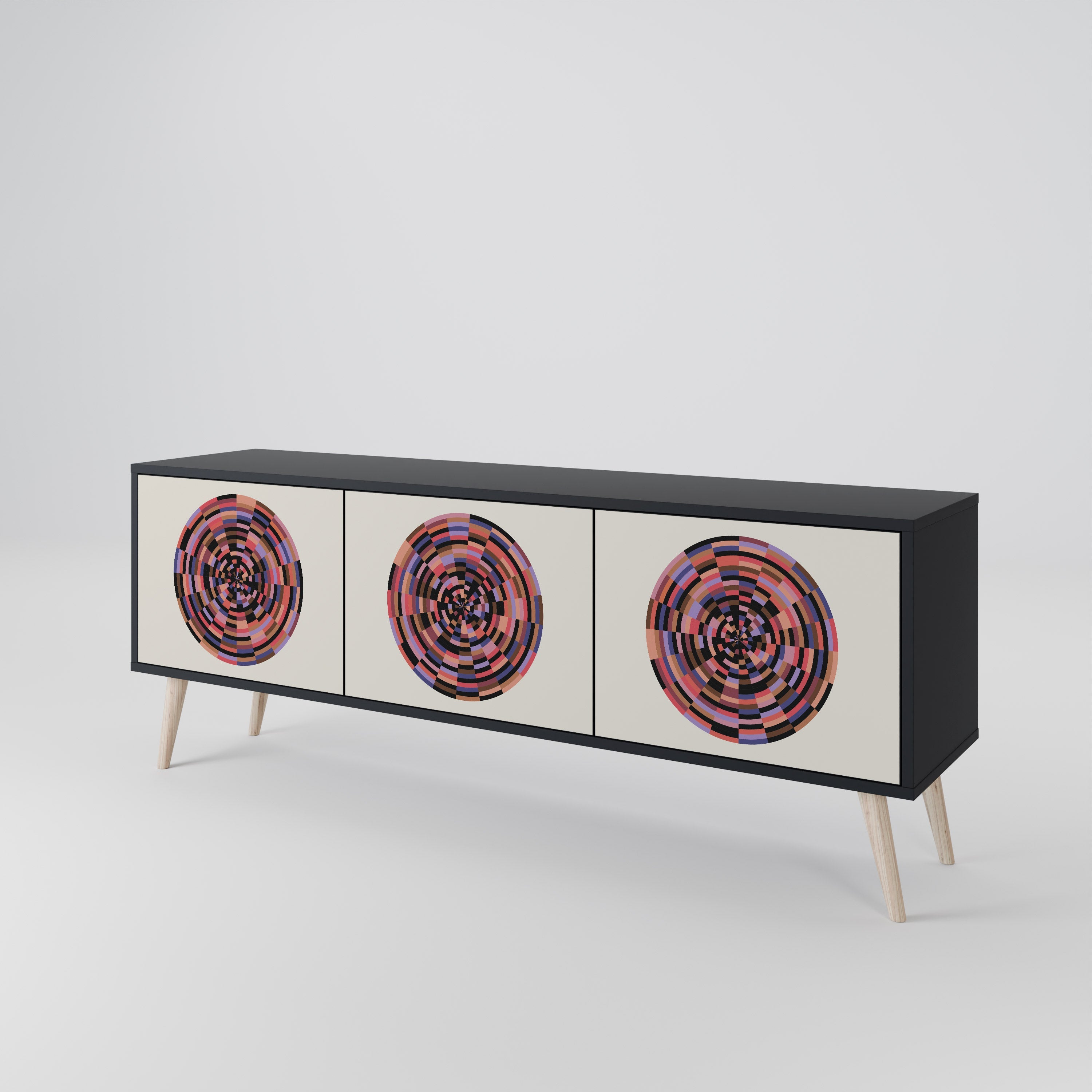 BROWN CIRCLES Móvel de TV com 3 Portas em Acabamento Preto